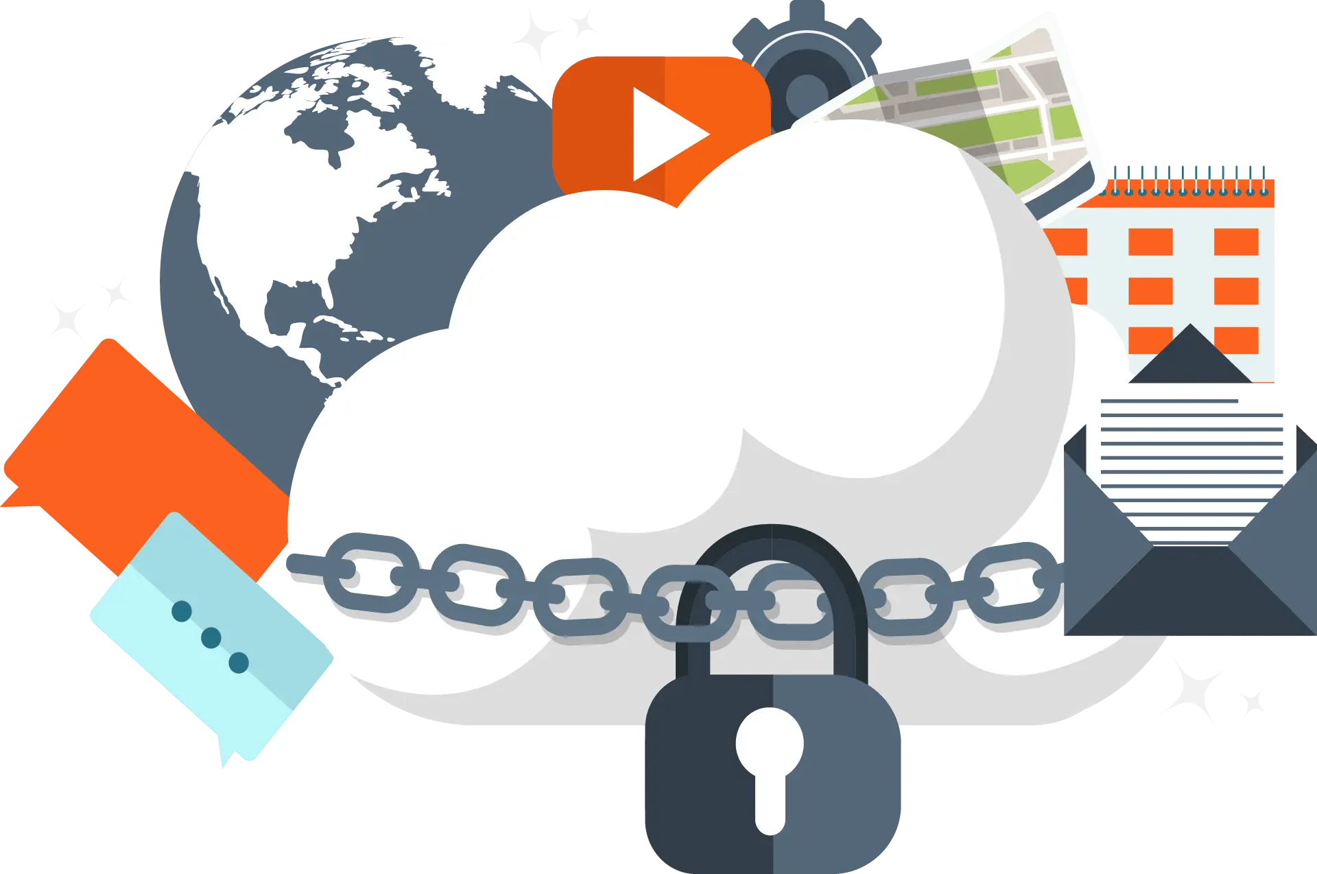 Cloud Security Concept with Lock and Icons