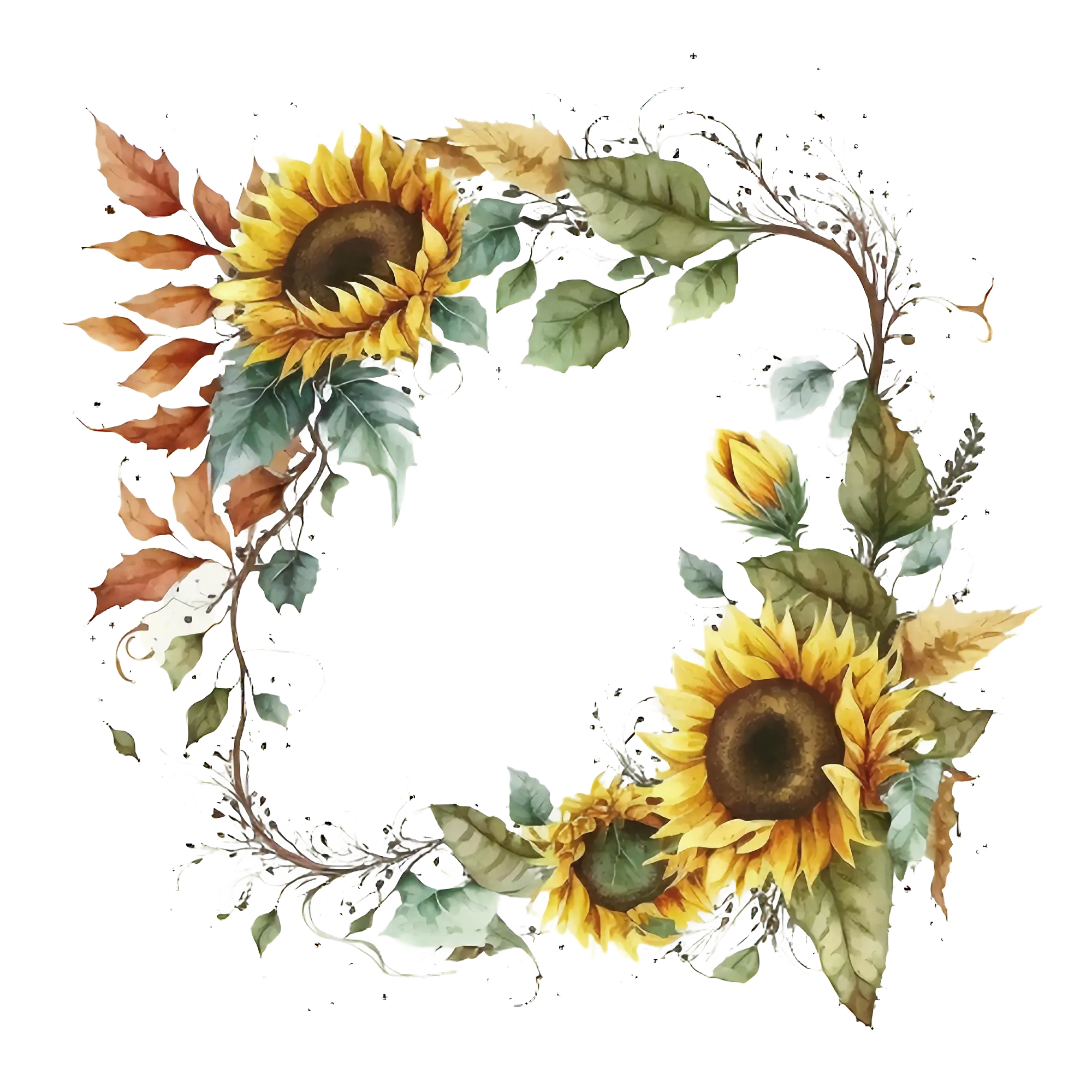 Square Floral Wreath with Sunflowers and Leaves