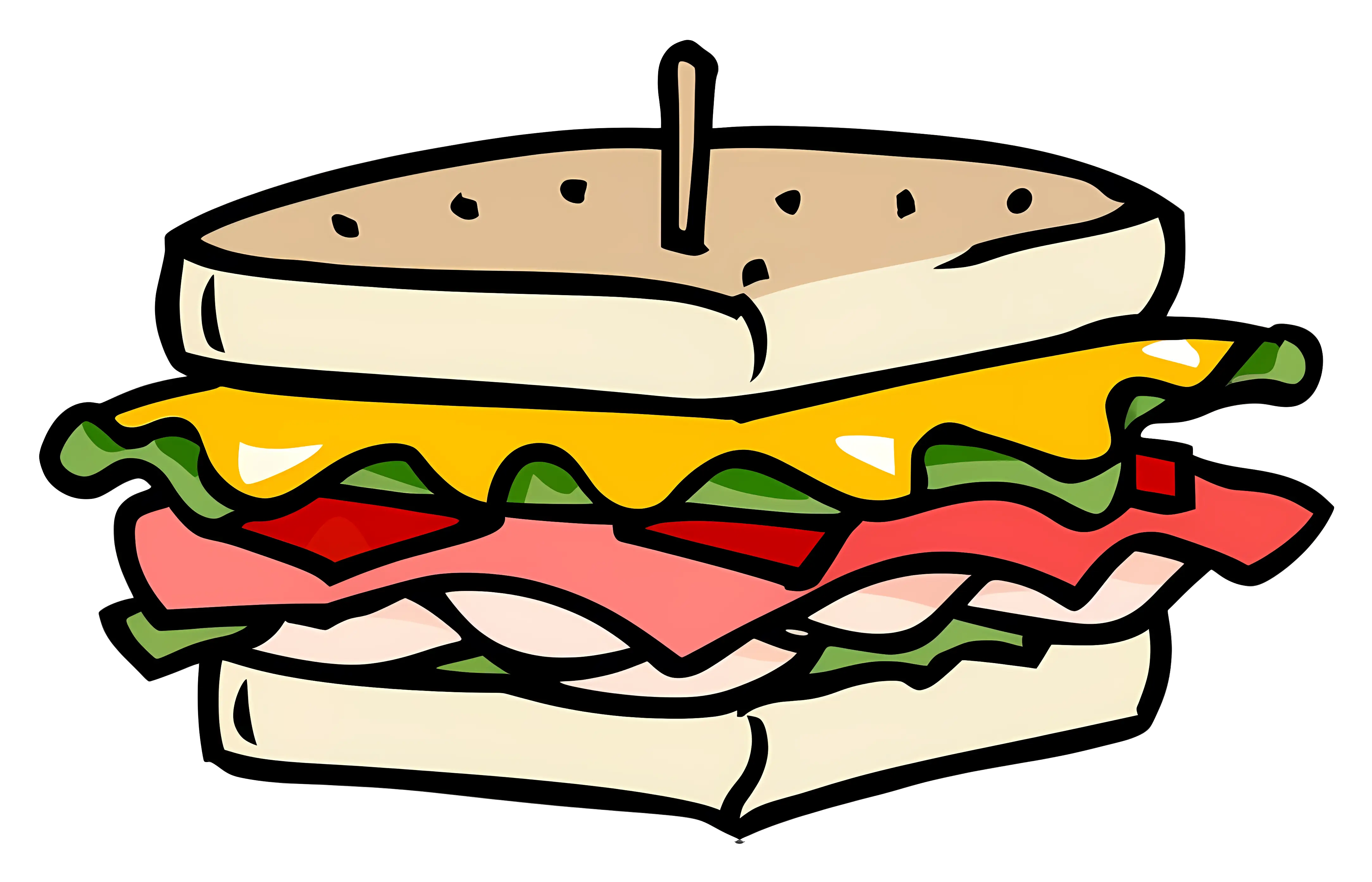 Cartoon Ham and Cheese Sandwich with Lettuce