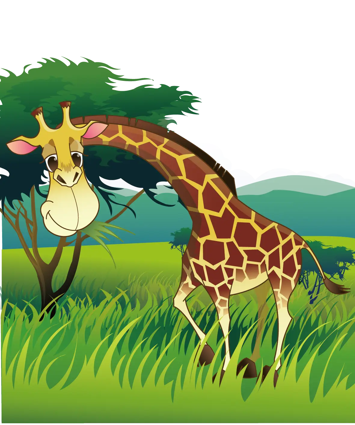 Giraffe in the Green Savanna Landscape