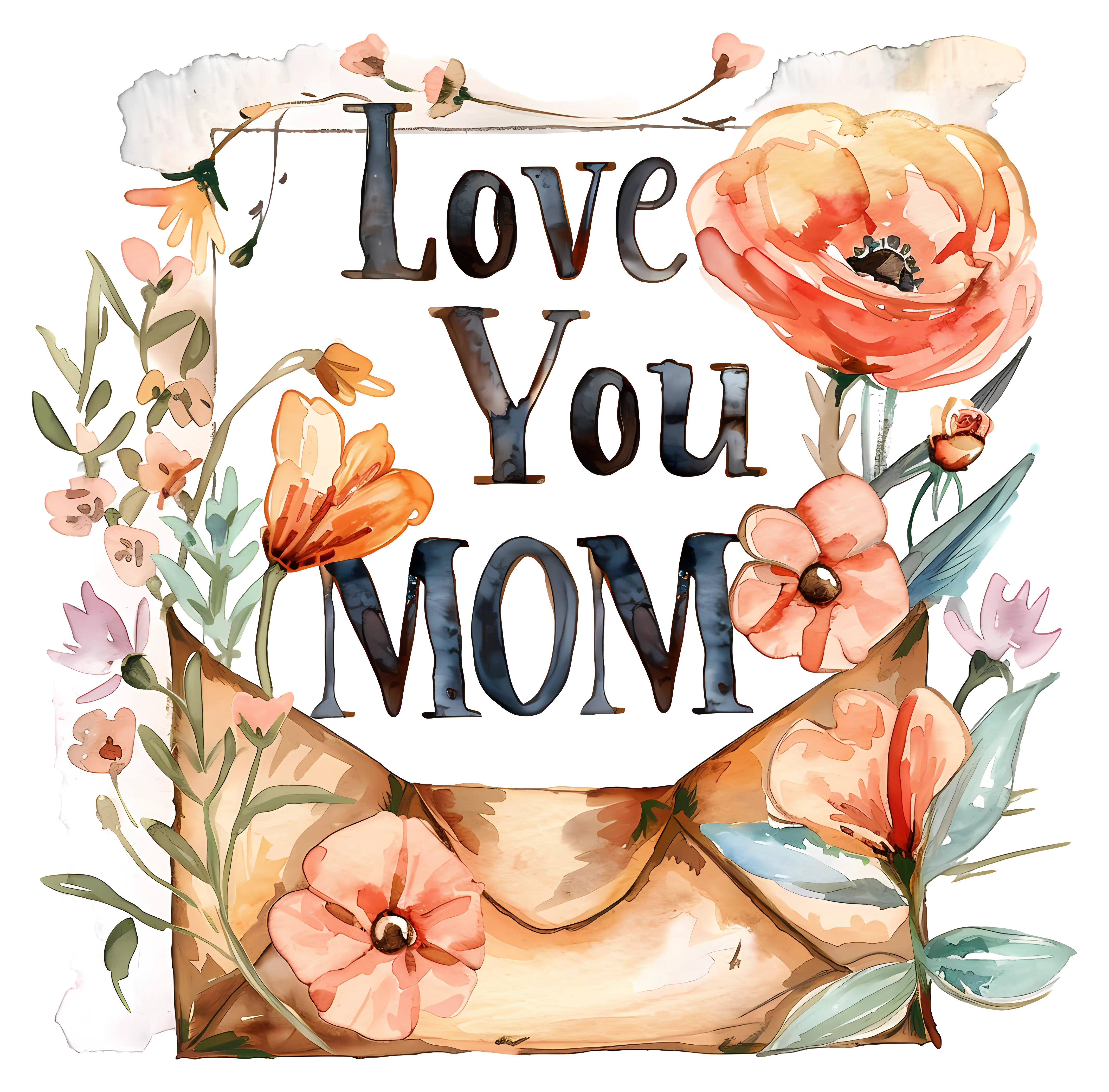 Love You Mom Watercolor Card Design