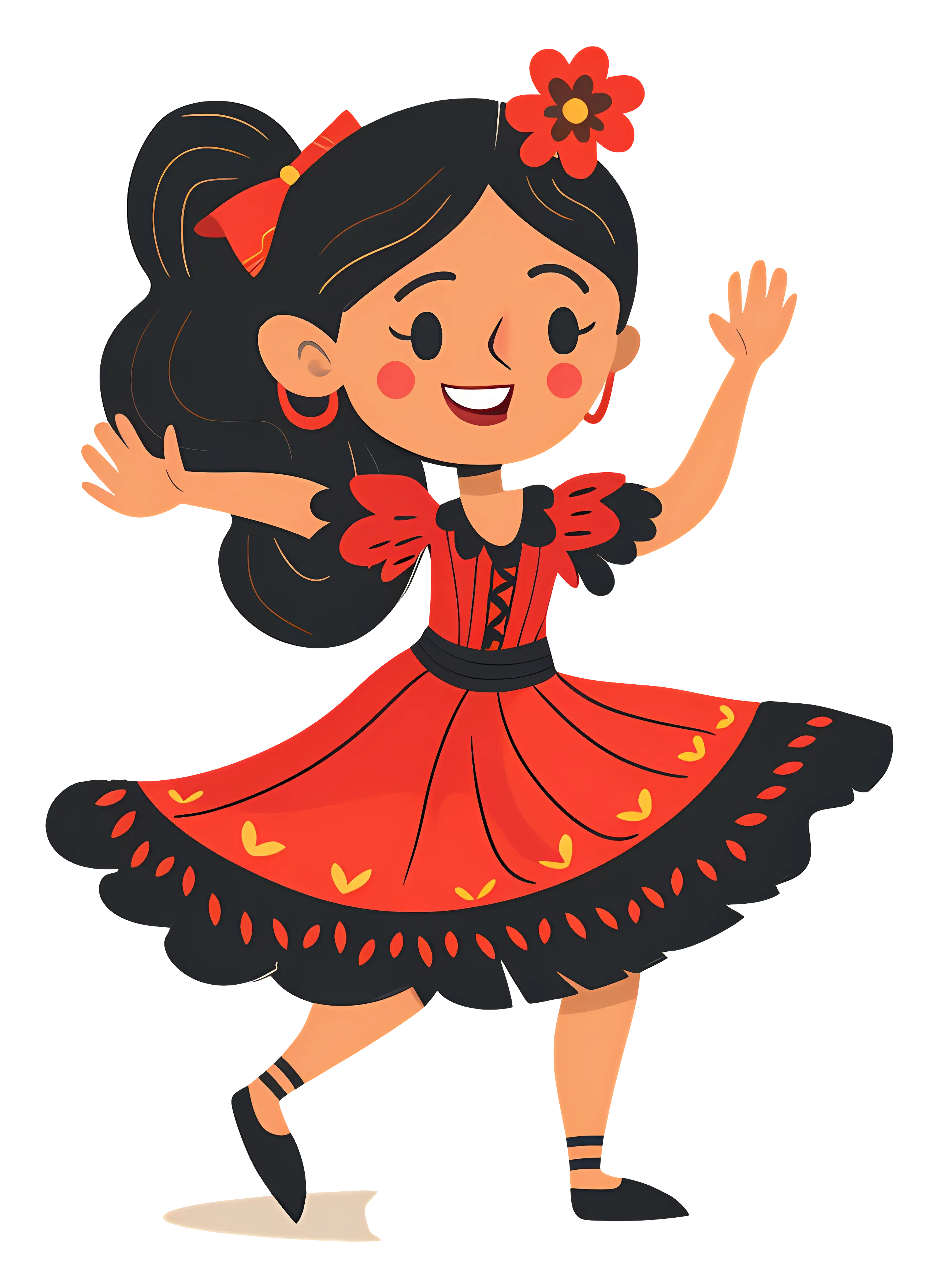 Joyful Girl in Black and Red Dress