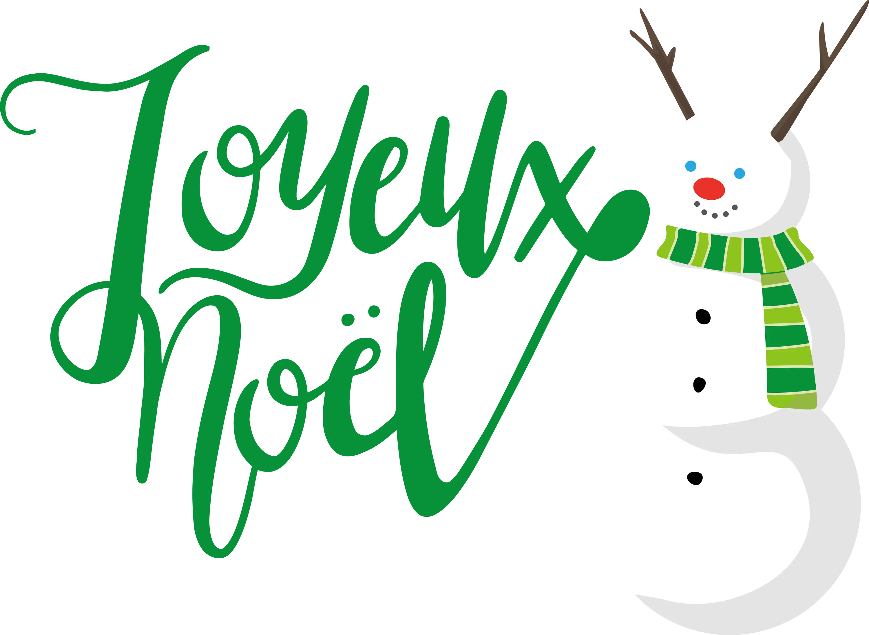 French Christmas Card with Snowman and Joyeux NoÃ«l