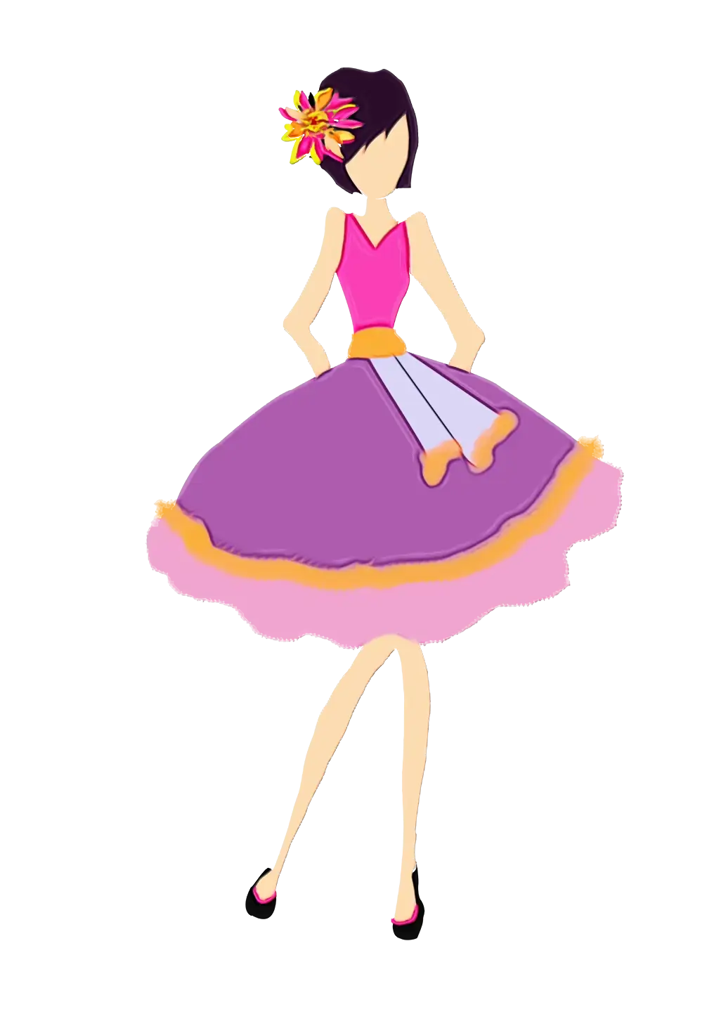 Stylish Woman in a Purple Dress Illustration