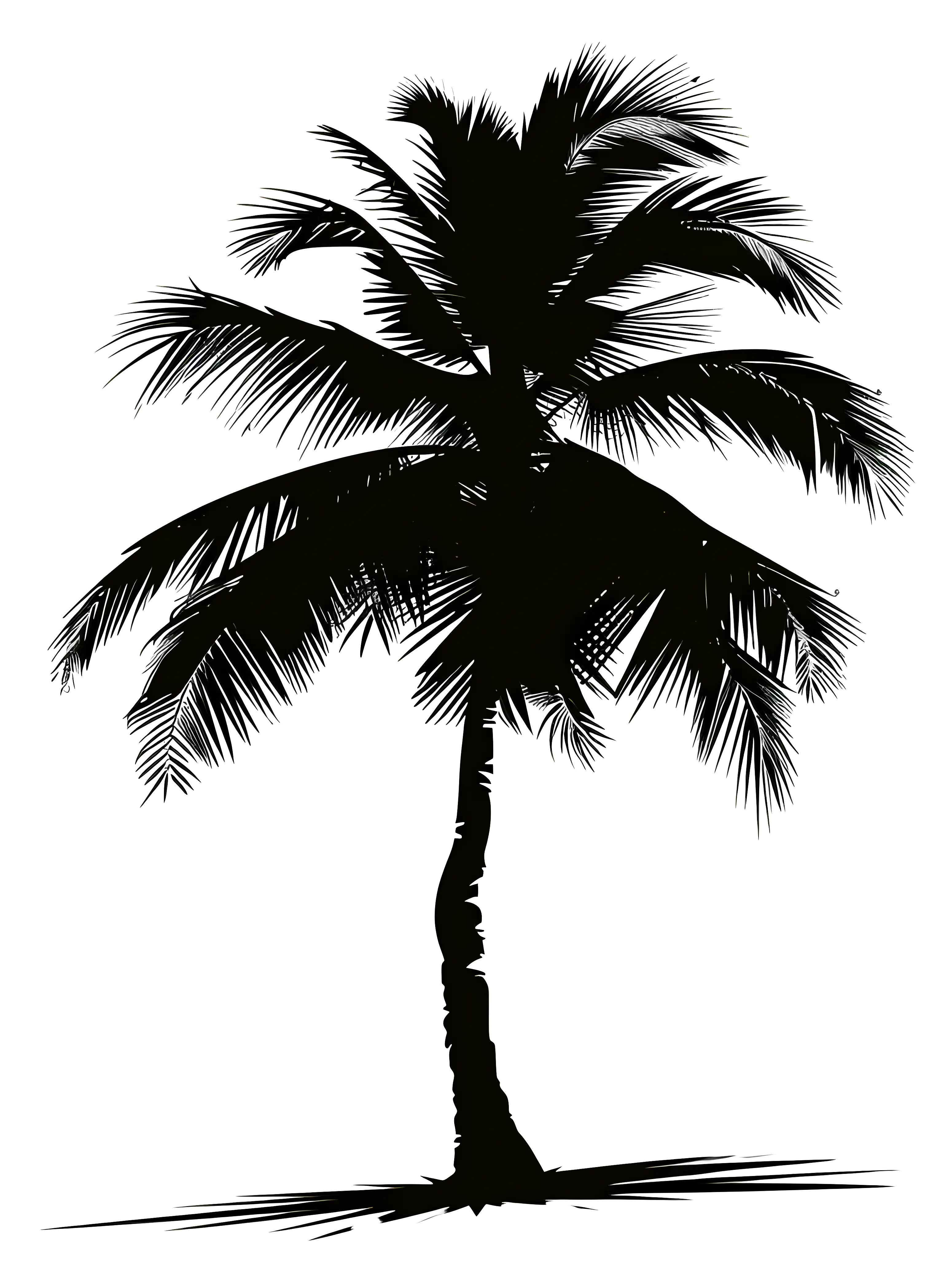 Black Silhouette of a Palm Tree on a Transparent Background