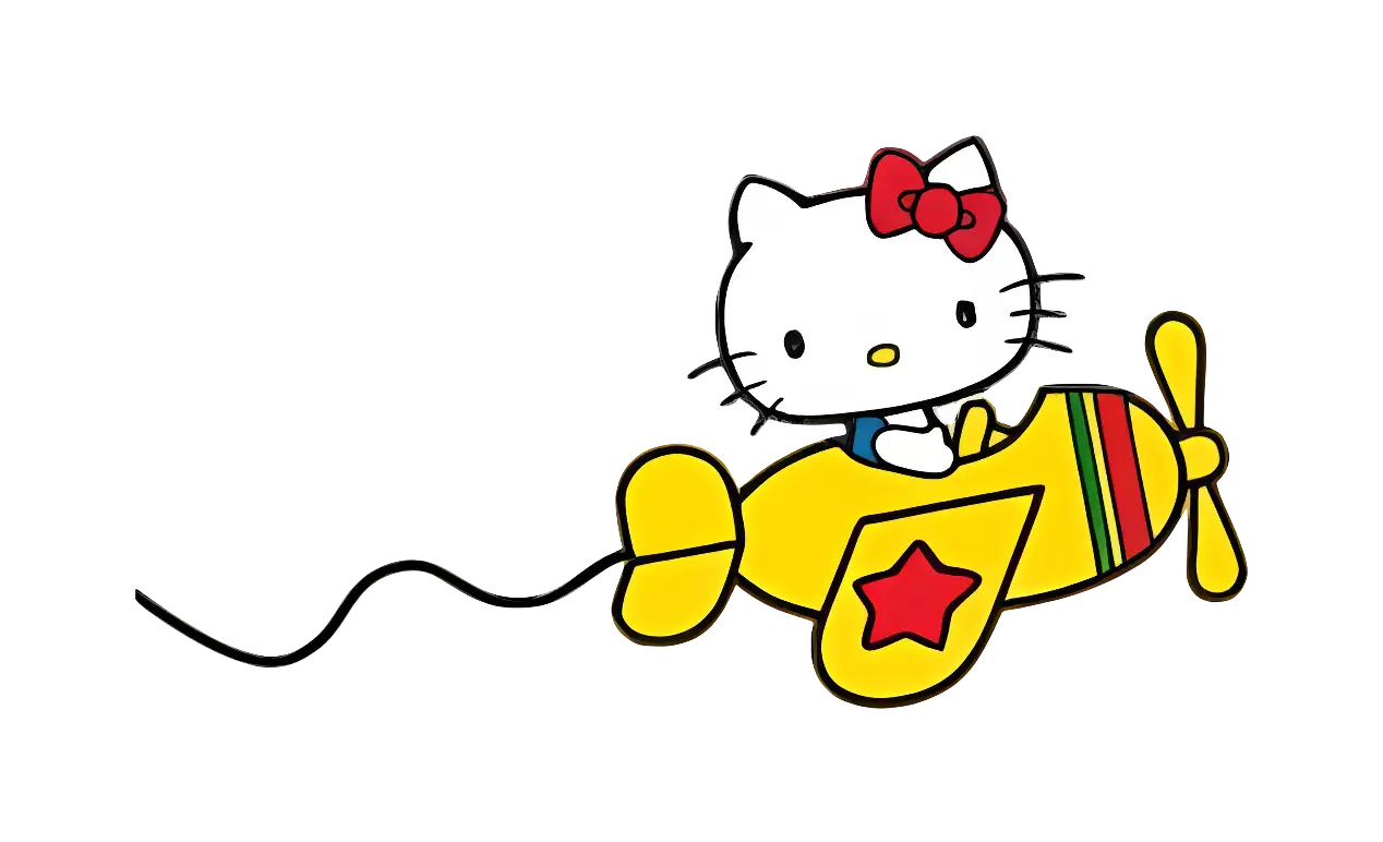 Hello Kitty Flying a Yellow Airplane