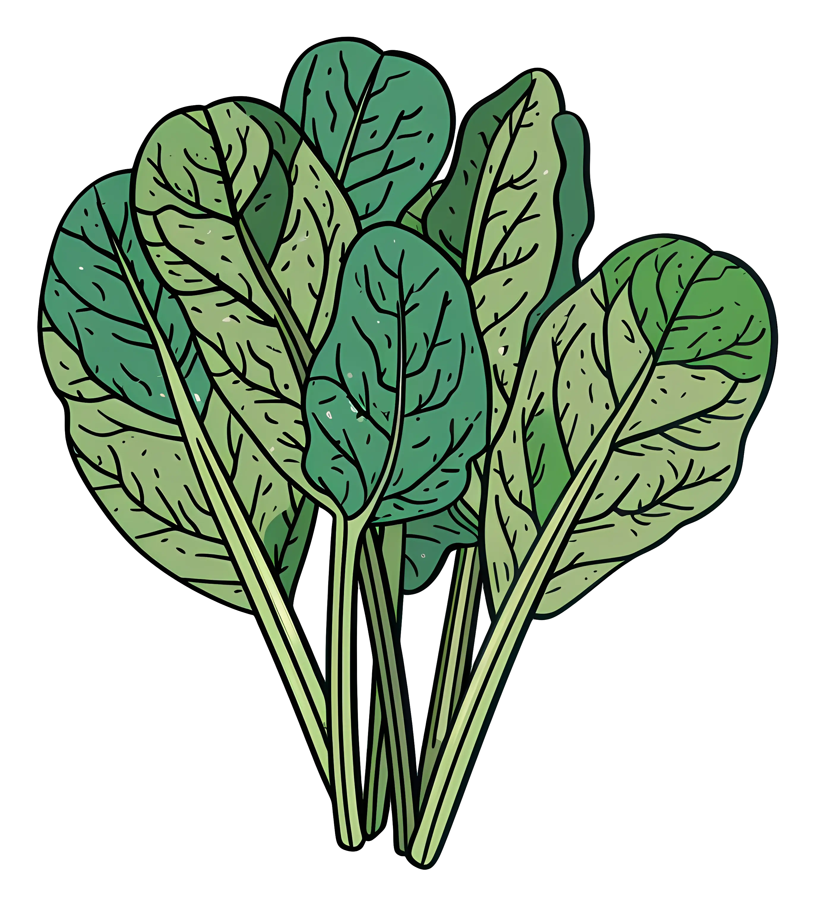 Fresh Spinach Leaves in Cartoon Style