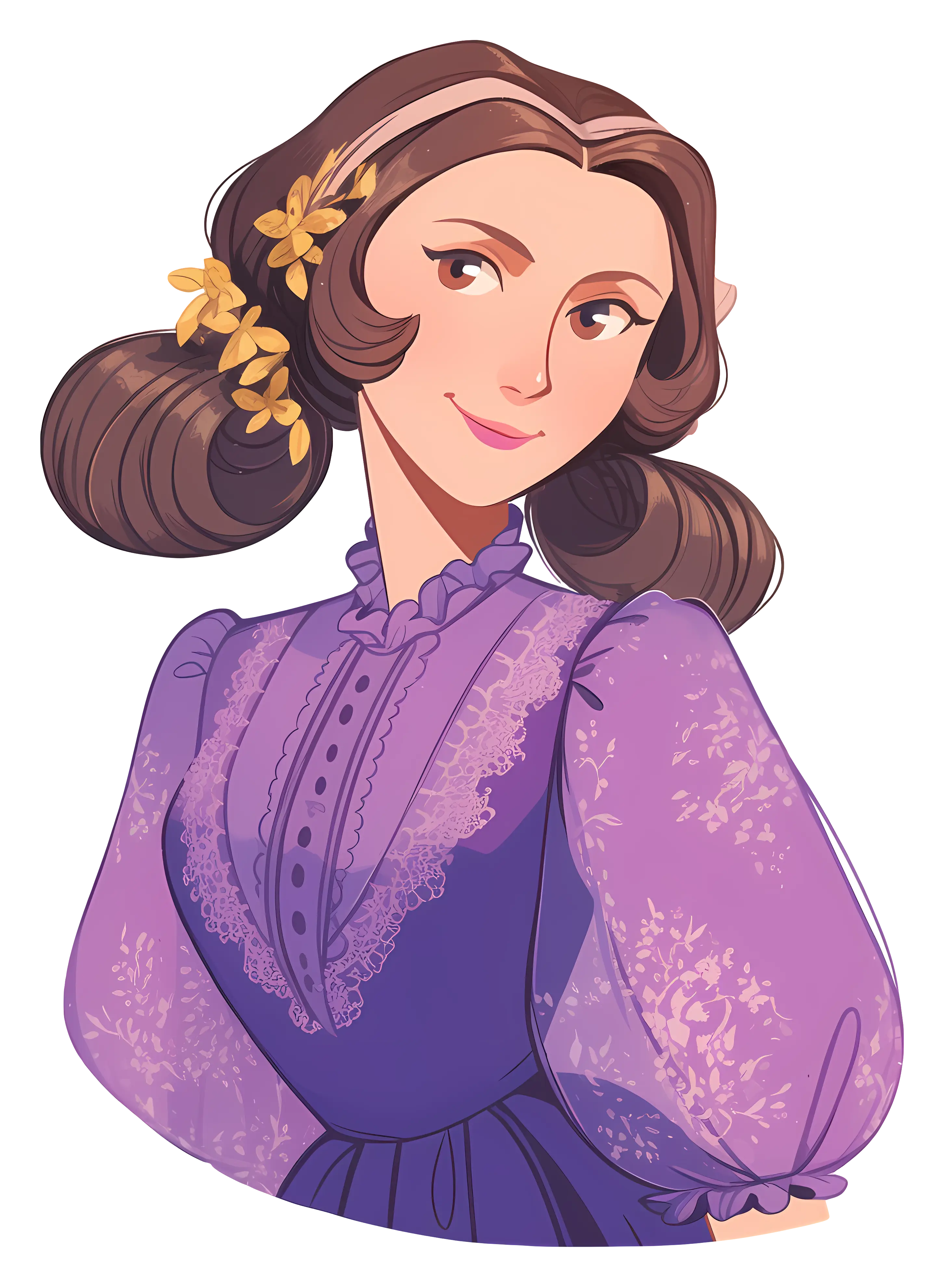 Woman in Purple Dress with Flowers