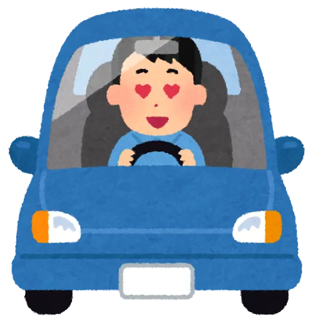 Cartoon Character Driving Blue Car