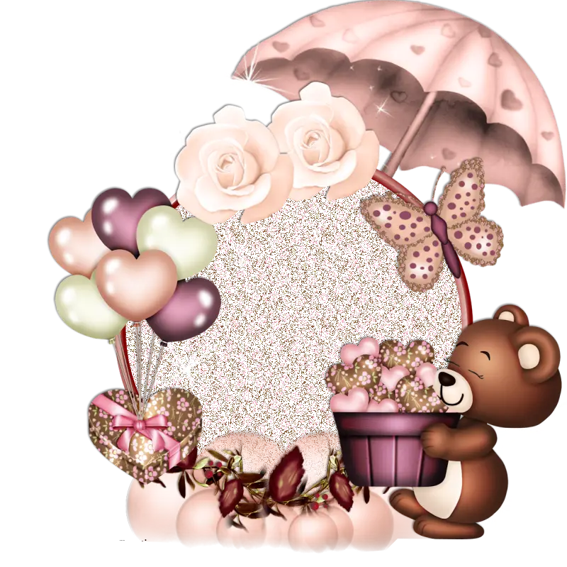 Cute Teddy Bear with Flowers and Umbrella