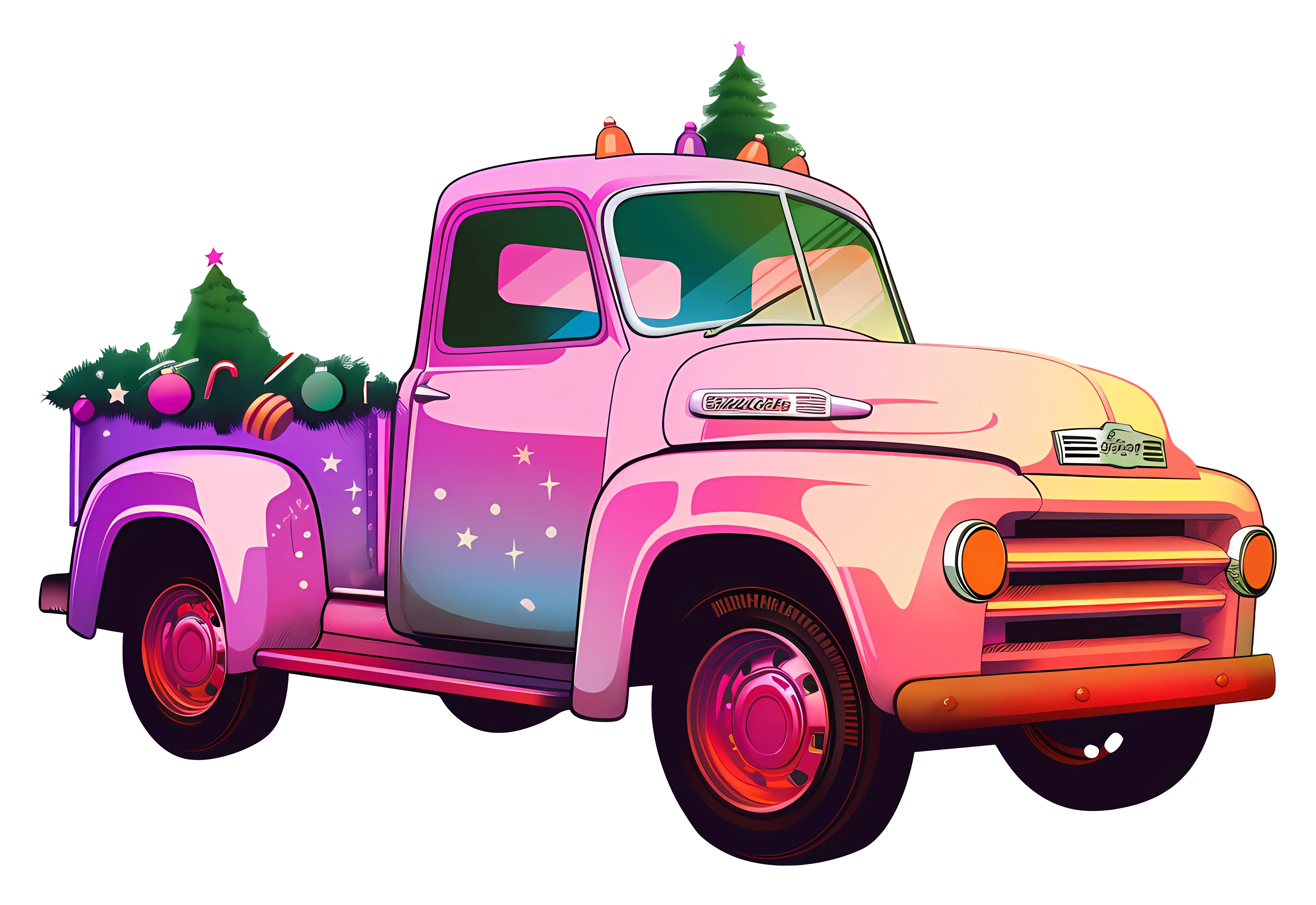Pink Vintage Truck with Christmas Decorations