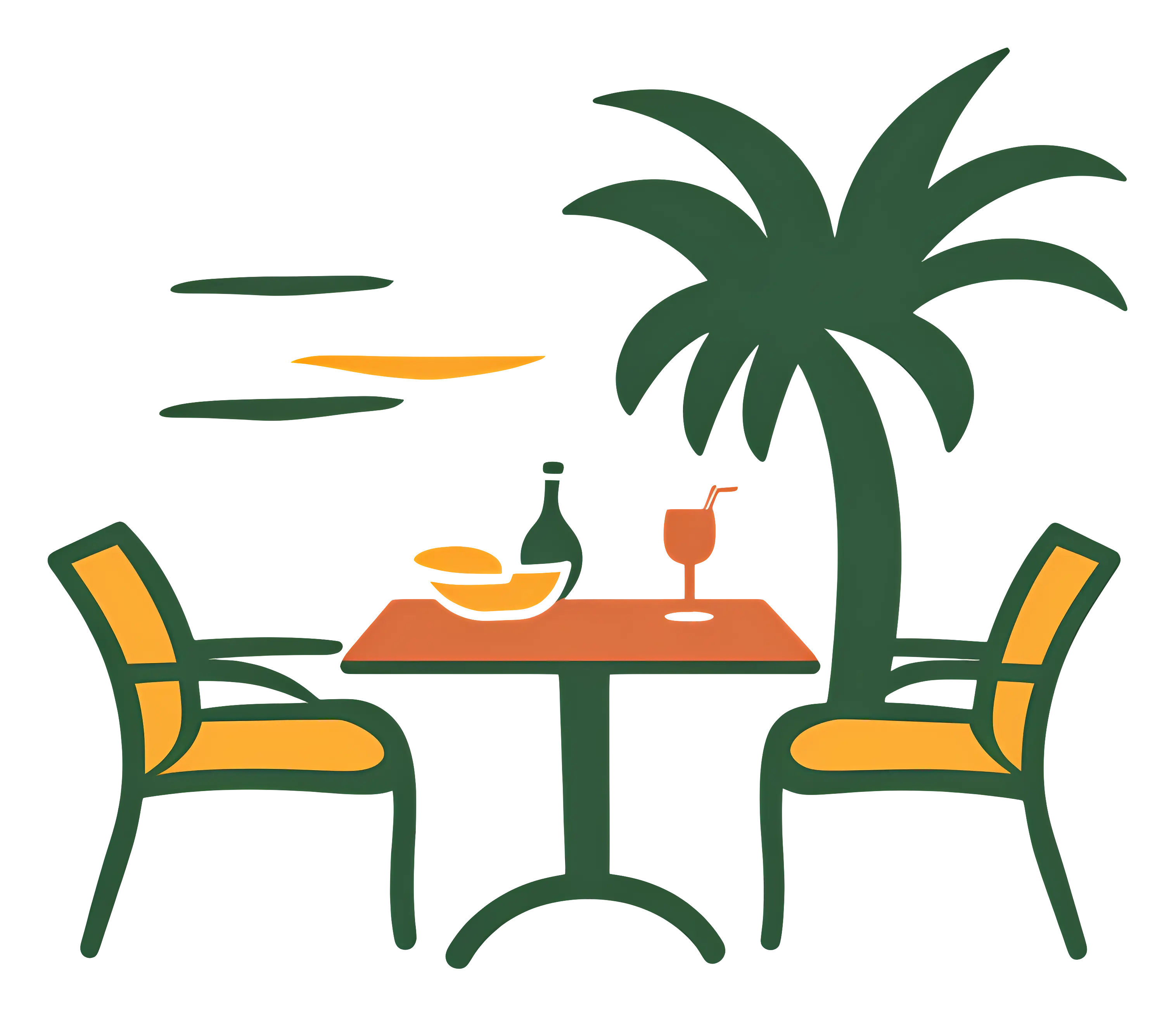 Outdoor Dining Setup with Palm Tree