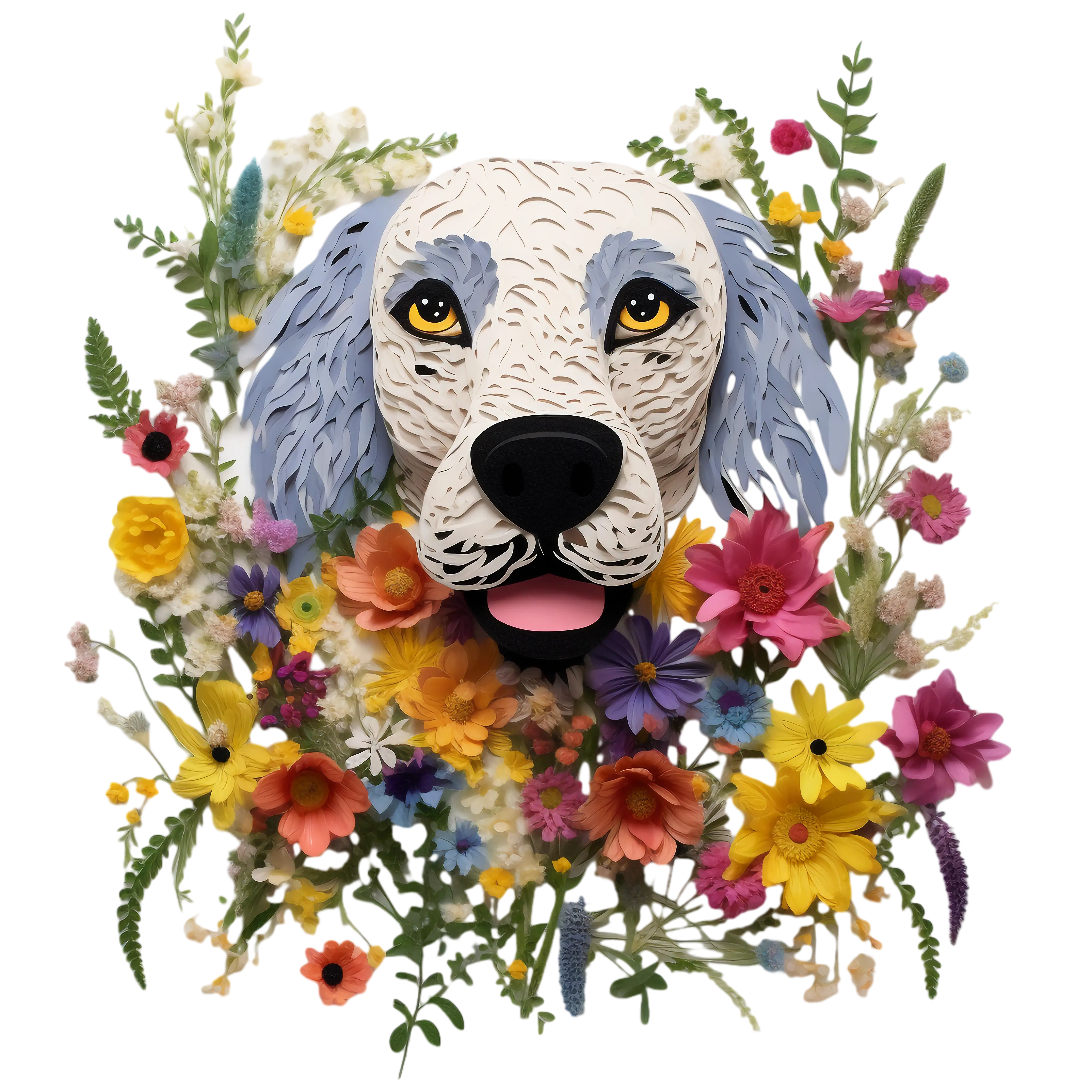 Dog Portrait with Flowers
