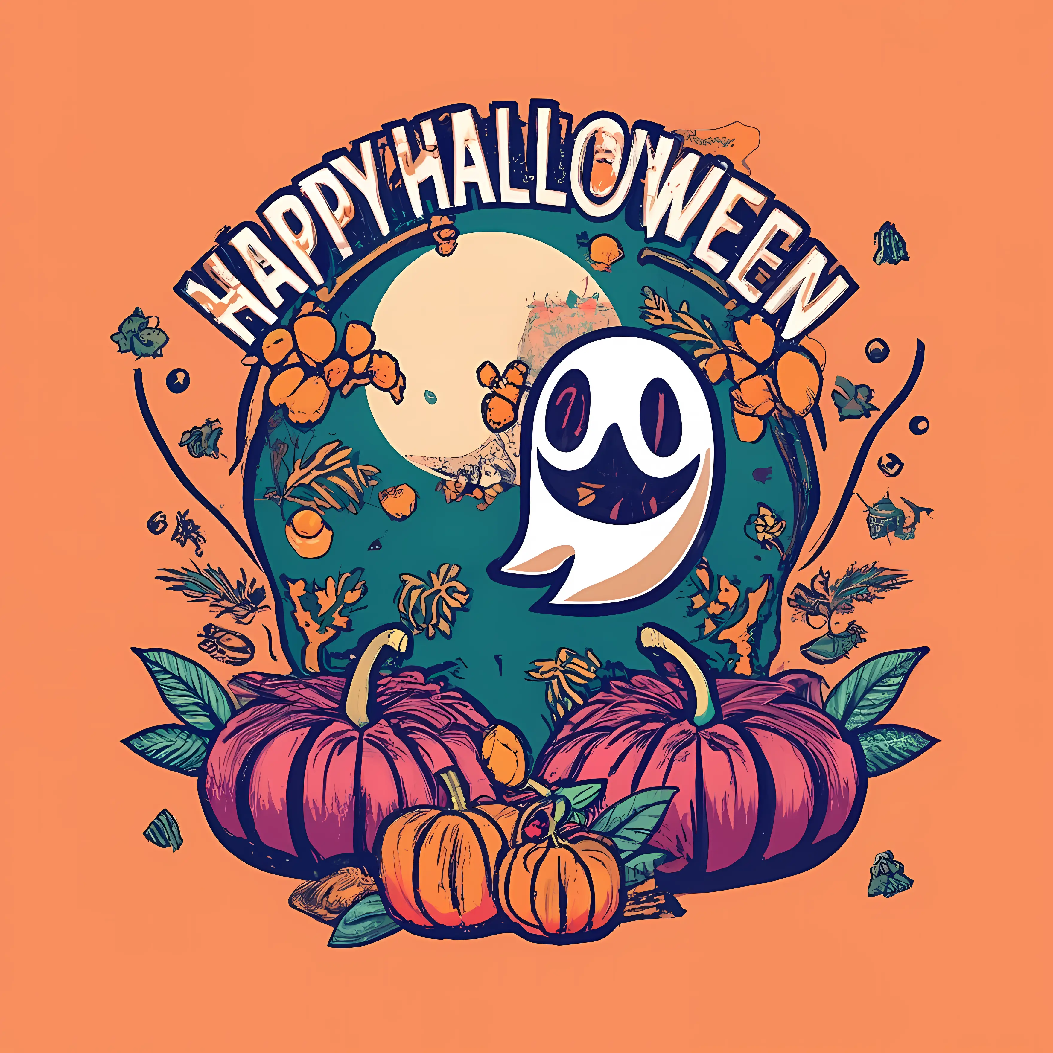 Happy Halloween with Pumpkins and Ghost
