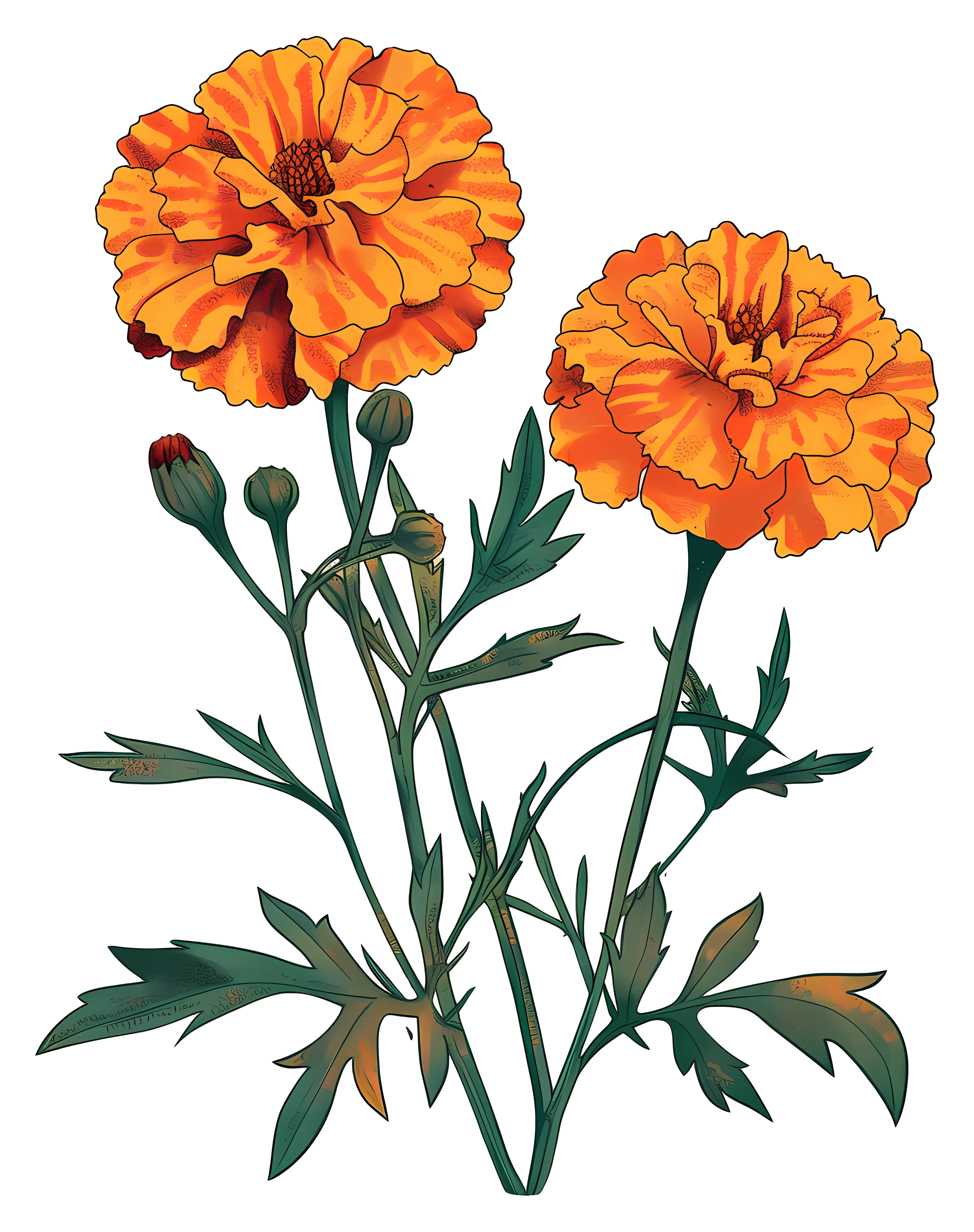 Orange Marigold Flowers Illustrations for Nature Lovers