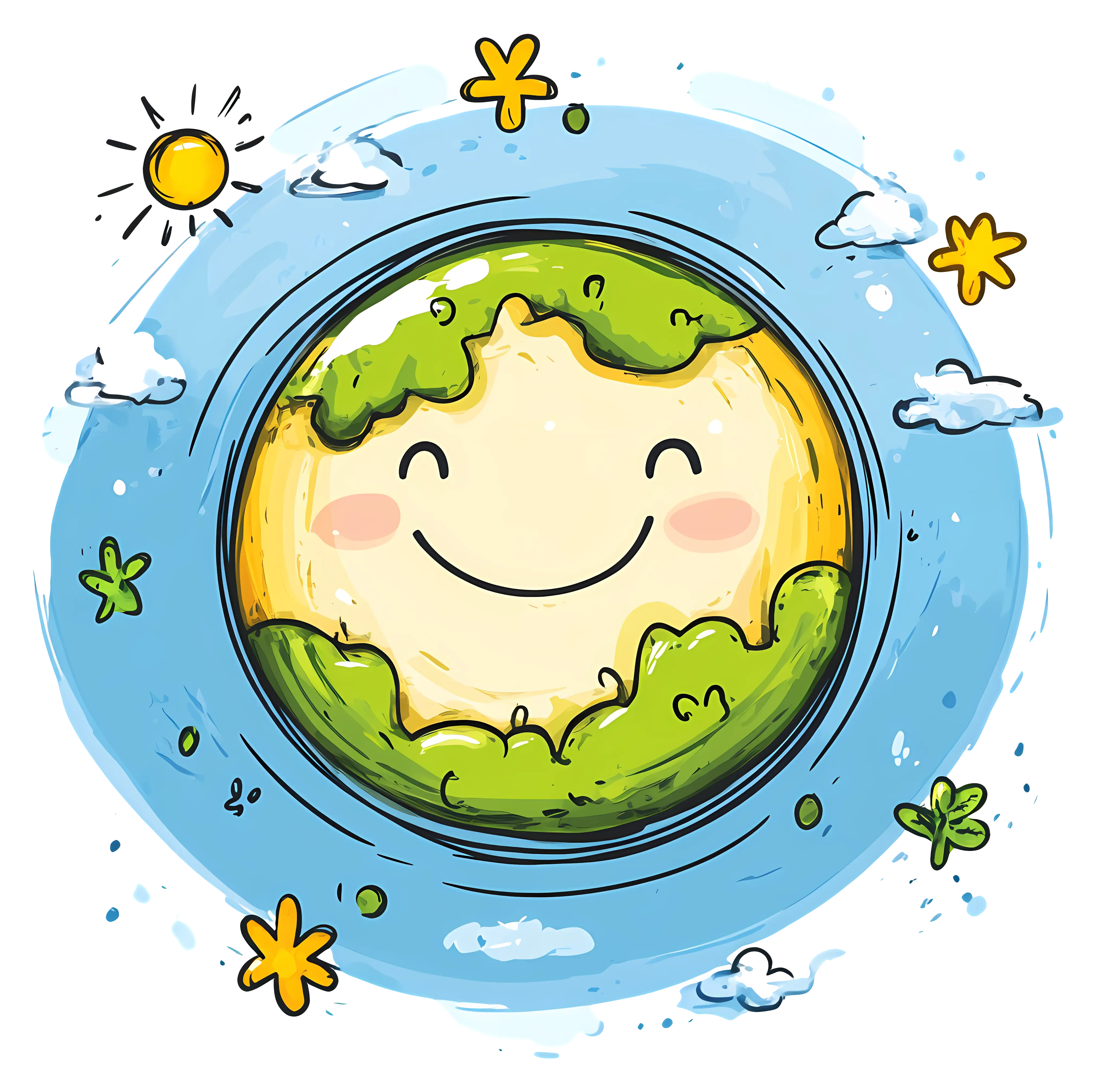 Smiling Earth Cartoon with Clouds