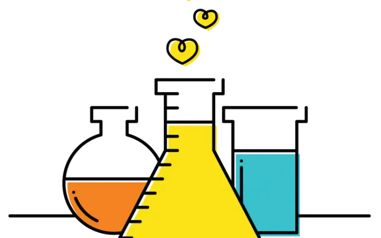 Colorful Laboratory Glassware with Love Bubbles