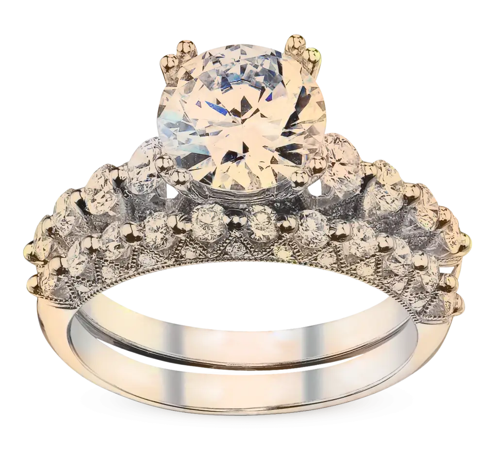 Ornate Diamond Engagement Ring with a Golden Band