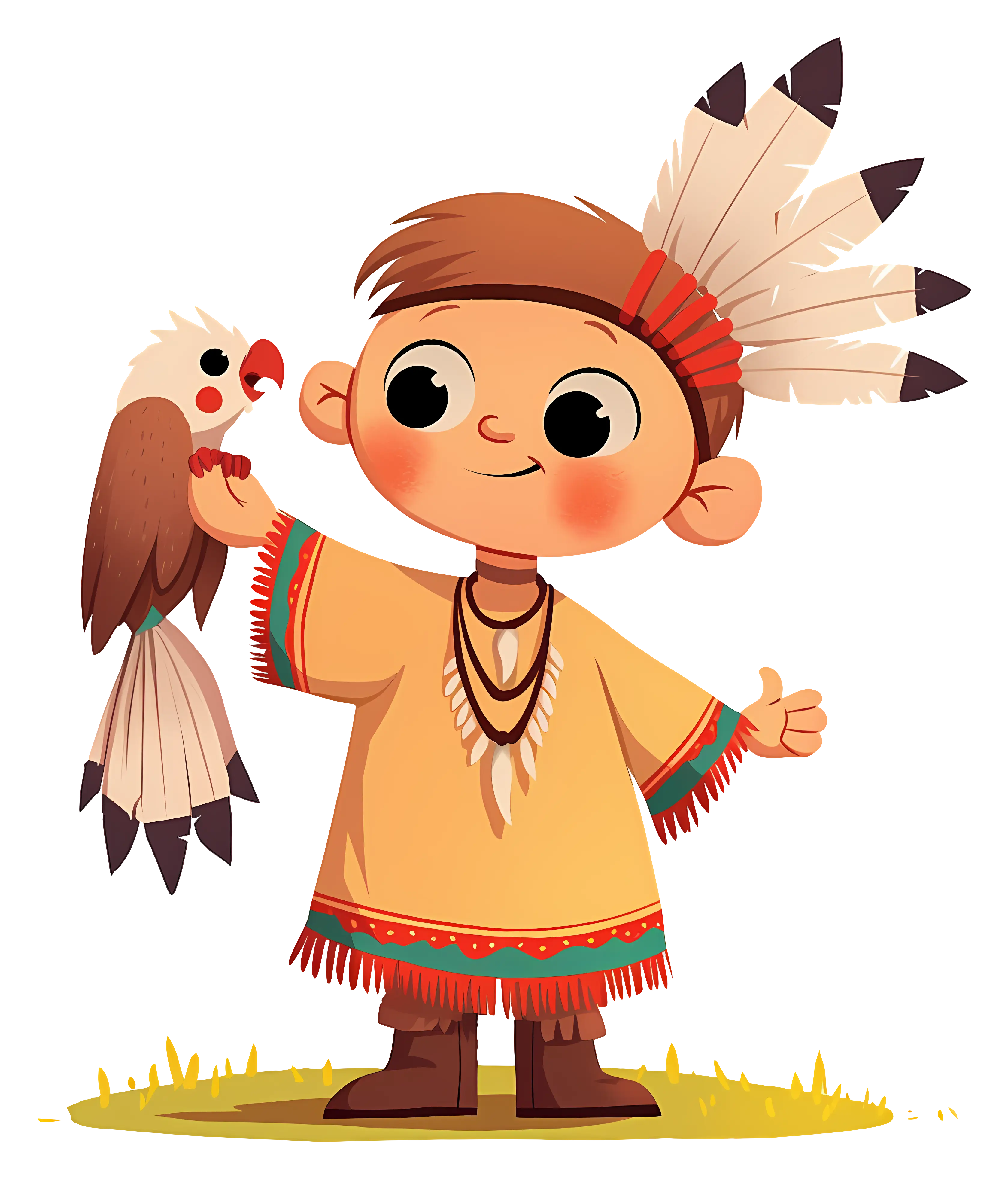 Boy with Traditional Headdress and Bird