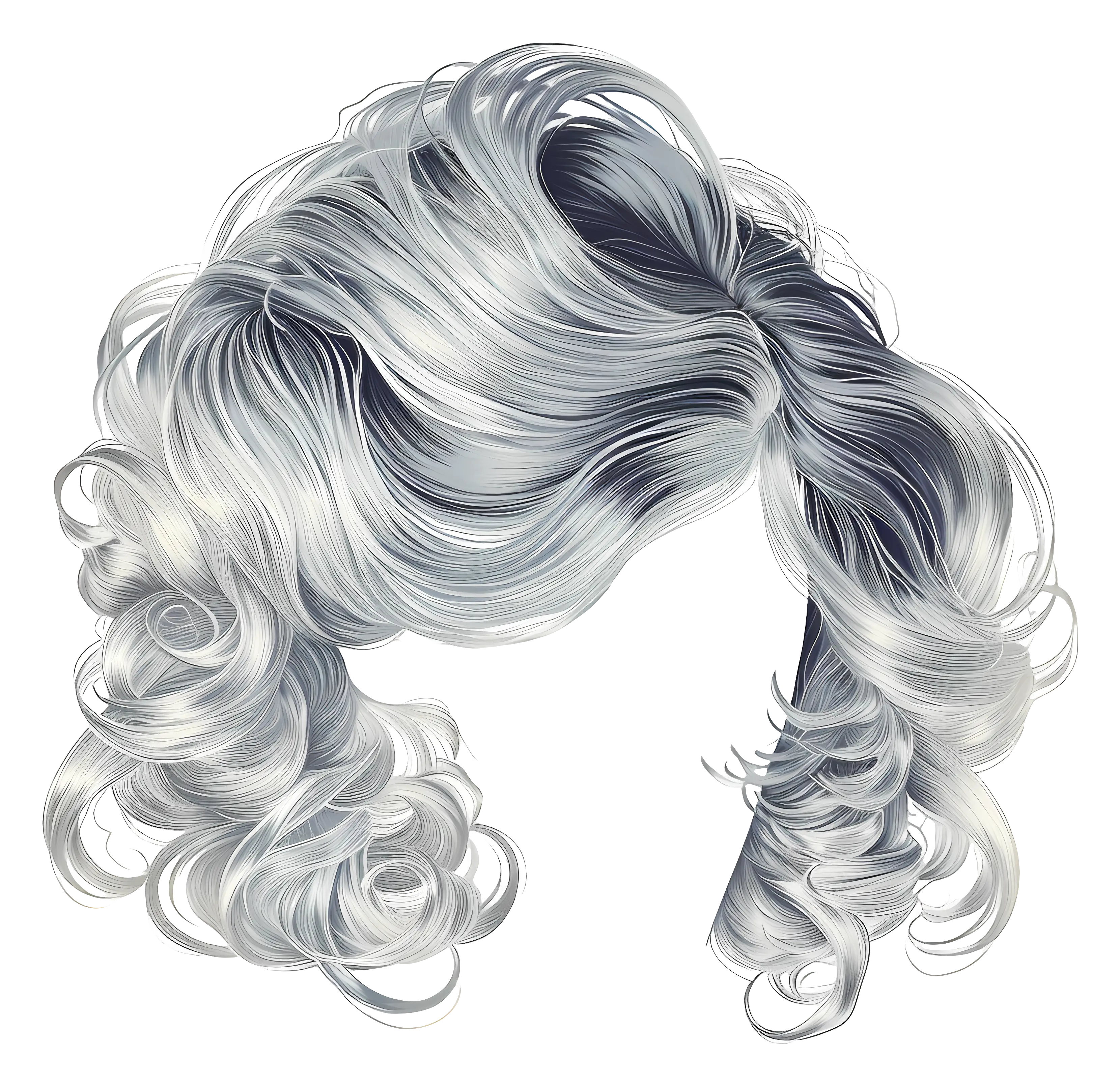 Shiny Silver Curly Hair Illustration