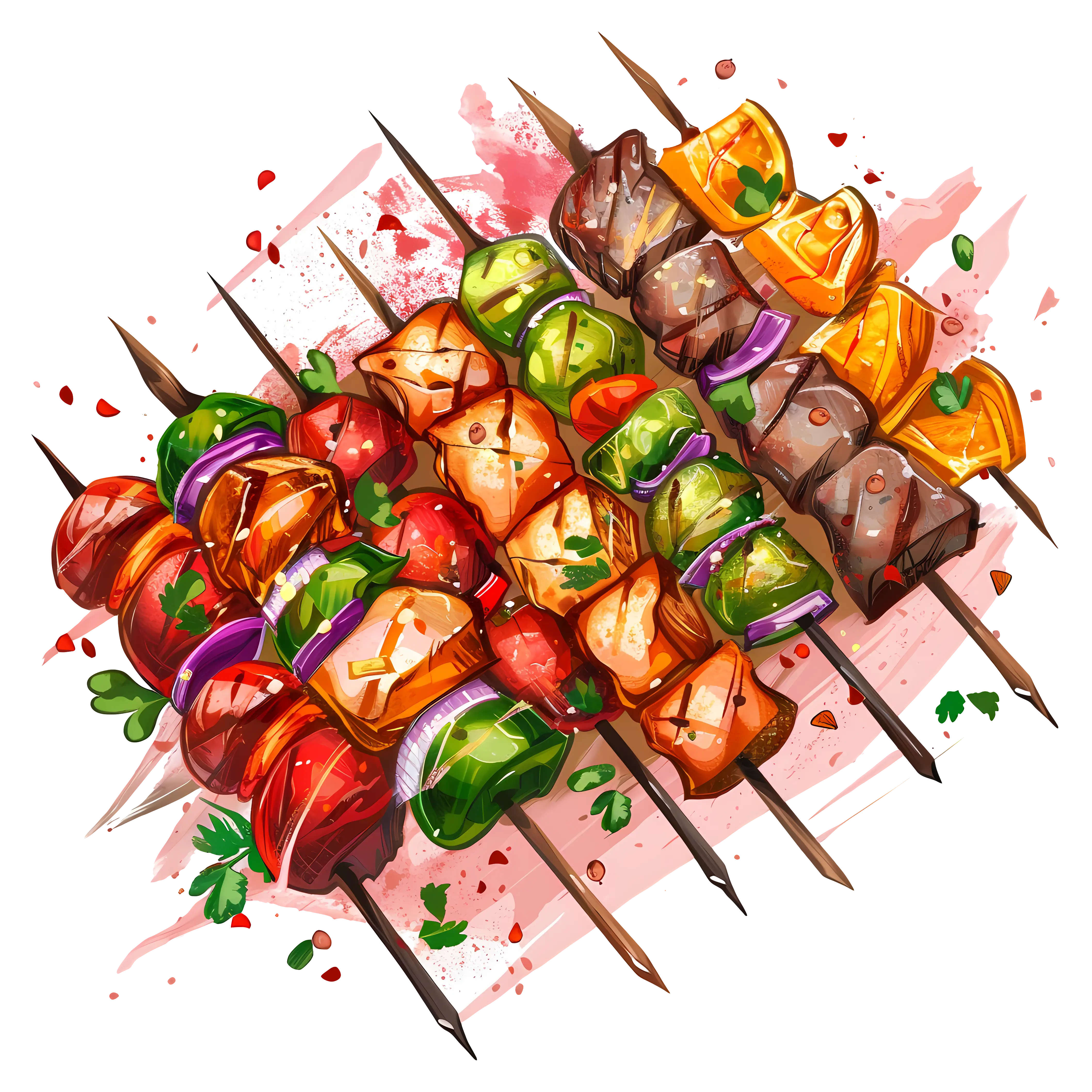 Skewers with Grilled and Colorful Foods