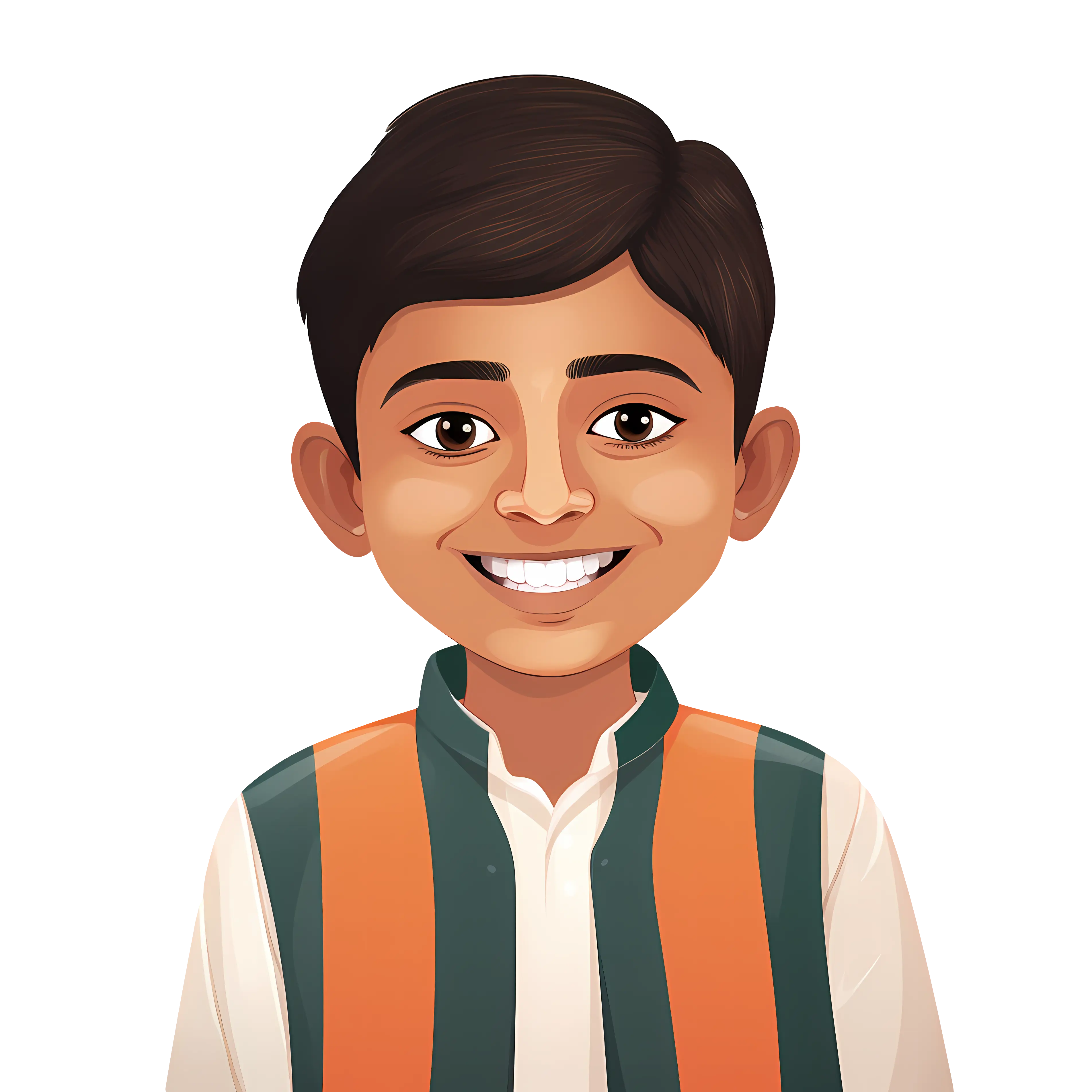 Smiling Cartoon Boy in Traditional Attire