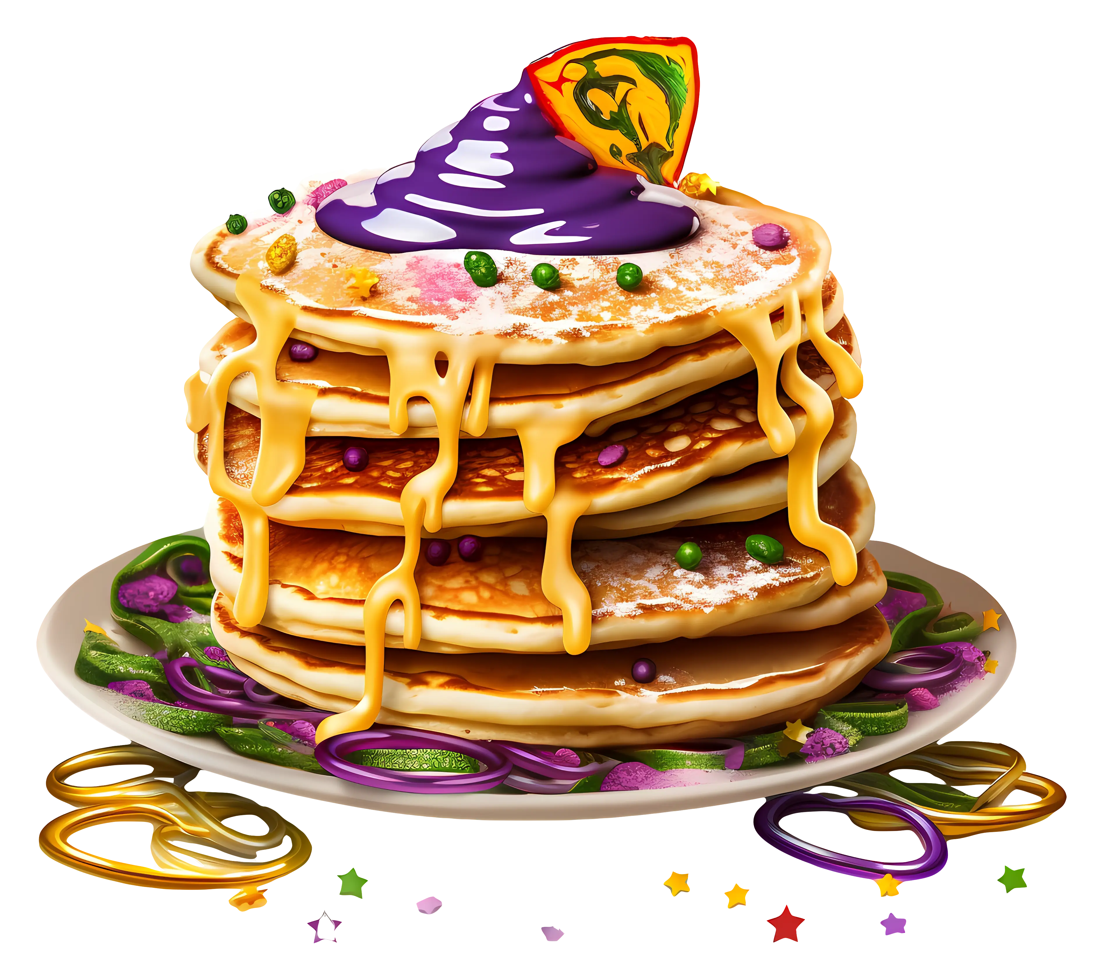 Mardi Gras Pancakes with Colorful Syrup