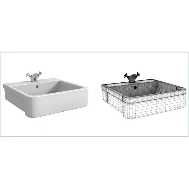 White Ceramic Sink and Wireframe Design