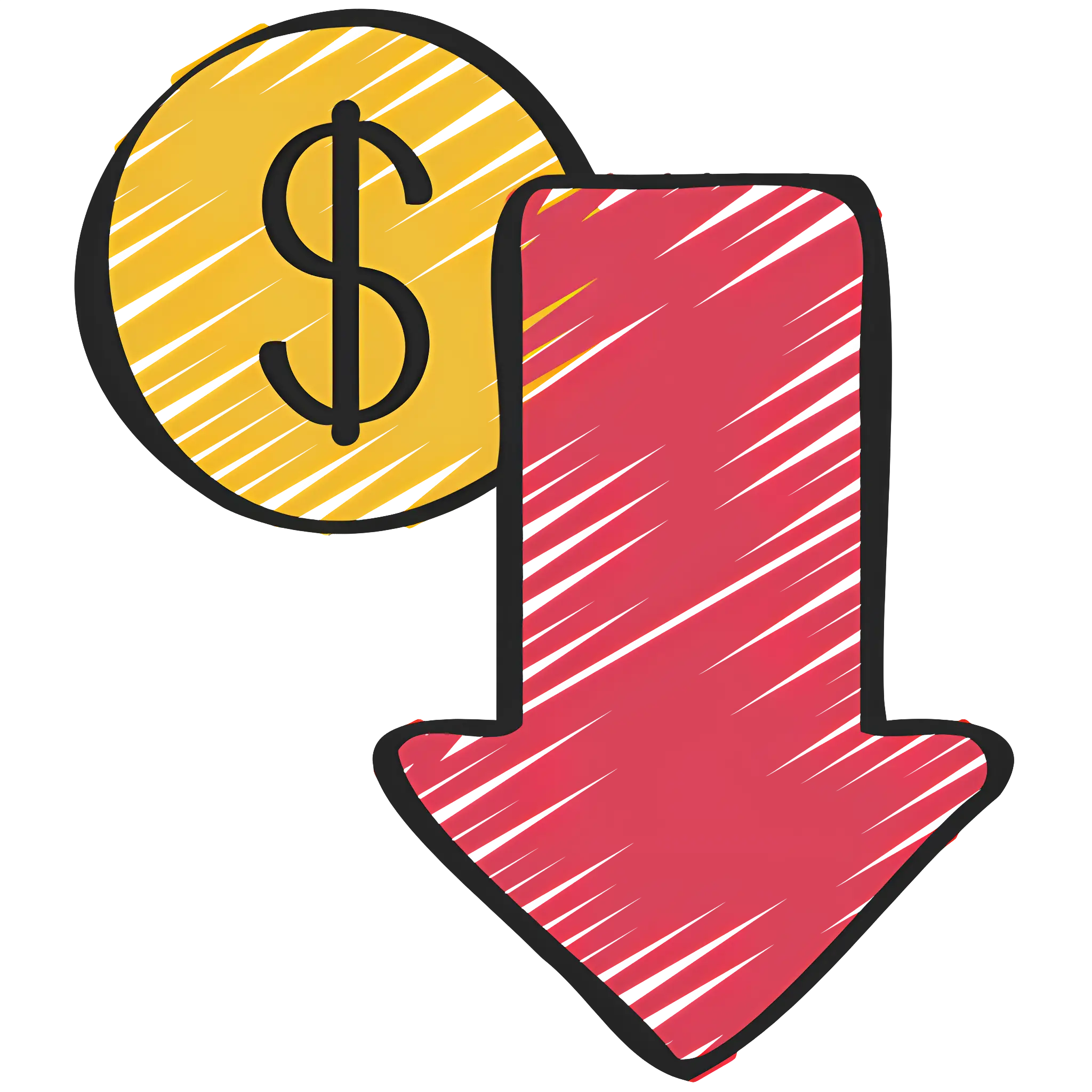 Downward Arrow and Dollar Financial Icon
