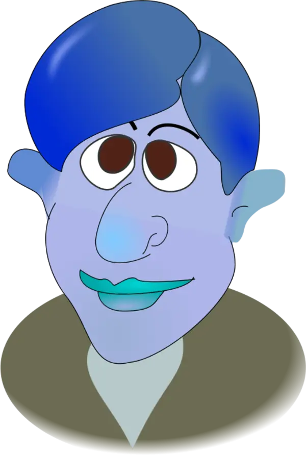 Blue Cartoon Face with Exaggerated Features