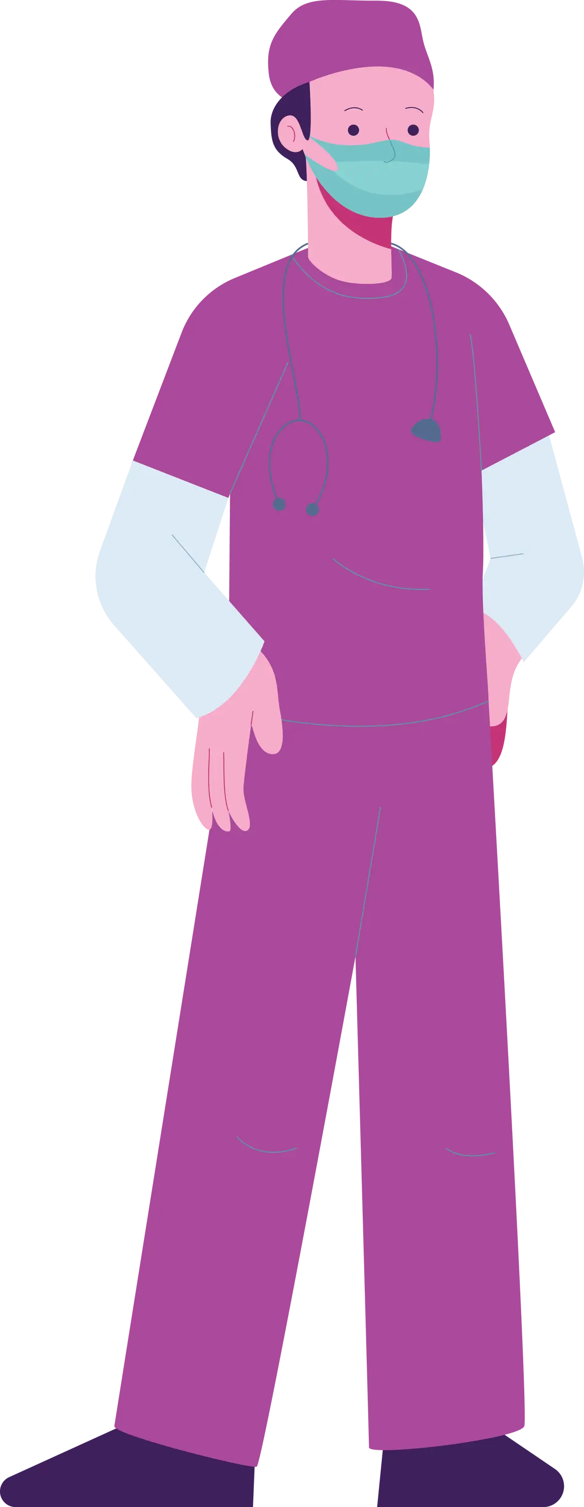 Cartoon Illustration of Doctor in Purple Scrubs