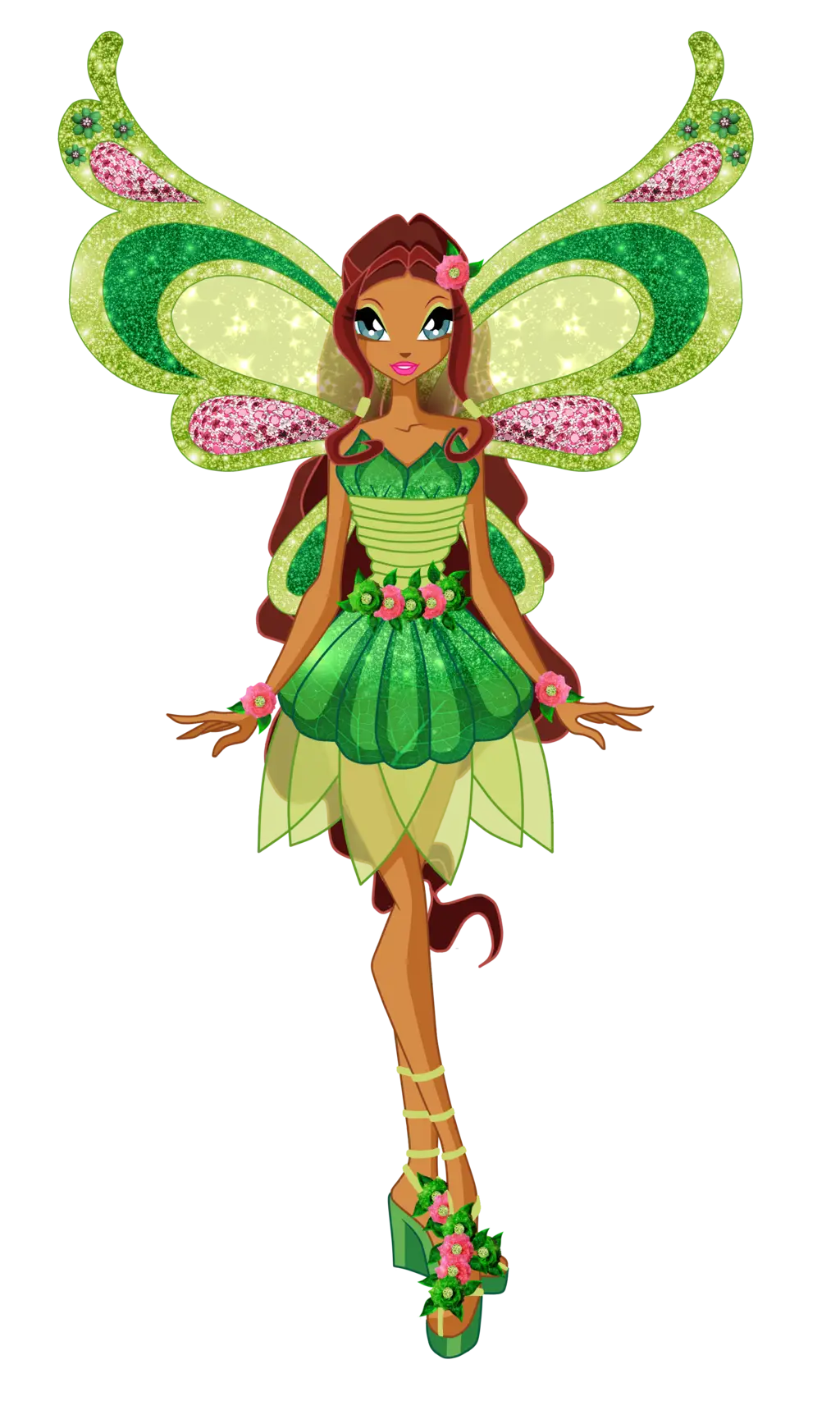 Green Fairy Character with Sparkling Wings
