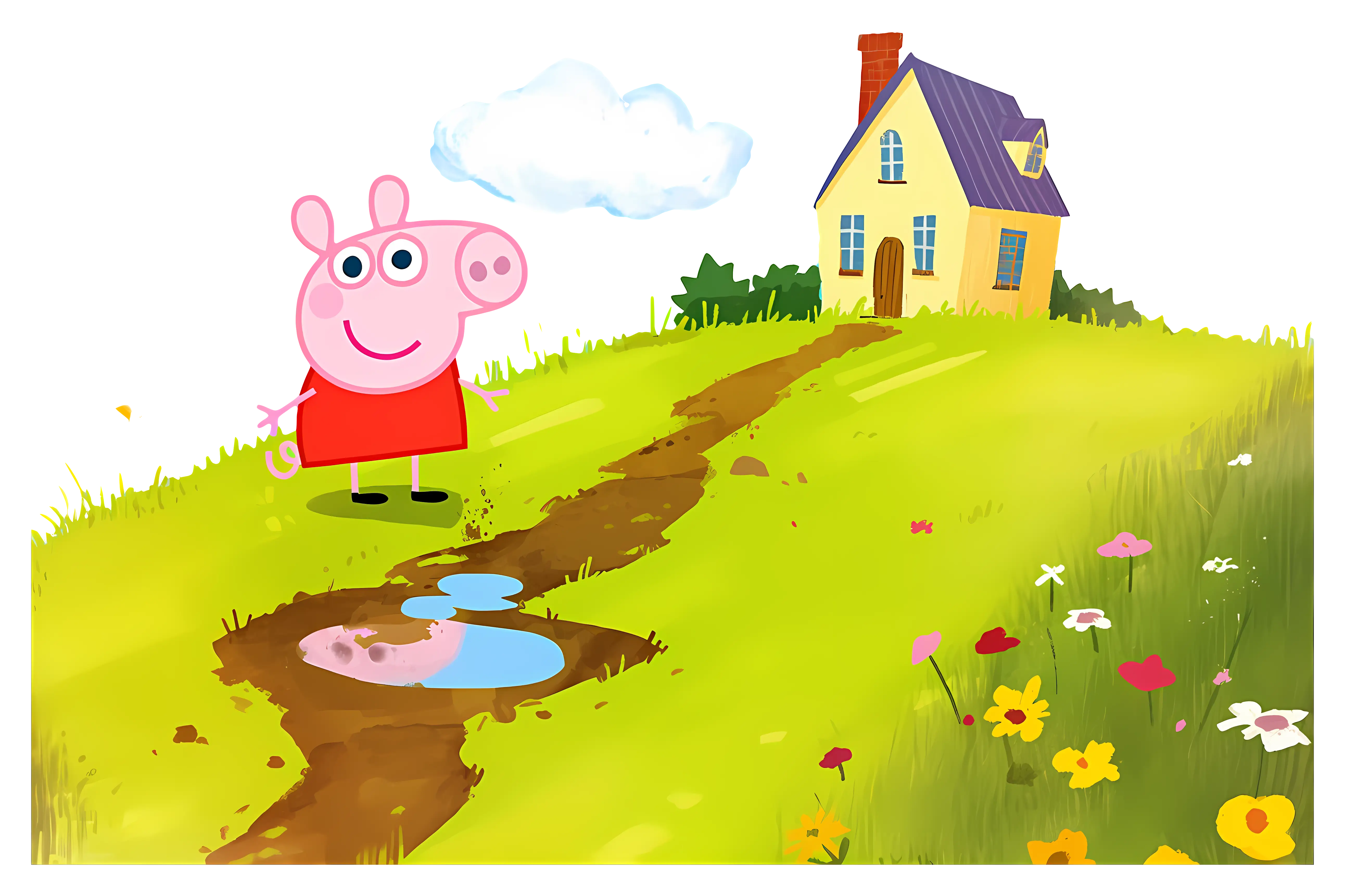 Cartoon Pig Standing in Front of a House
