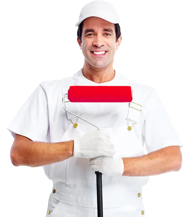 Painter Holding a Red Paint Roller