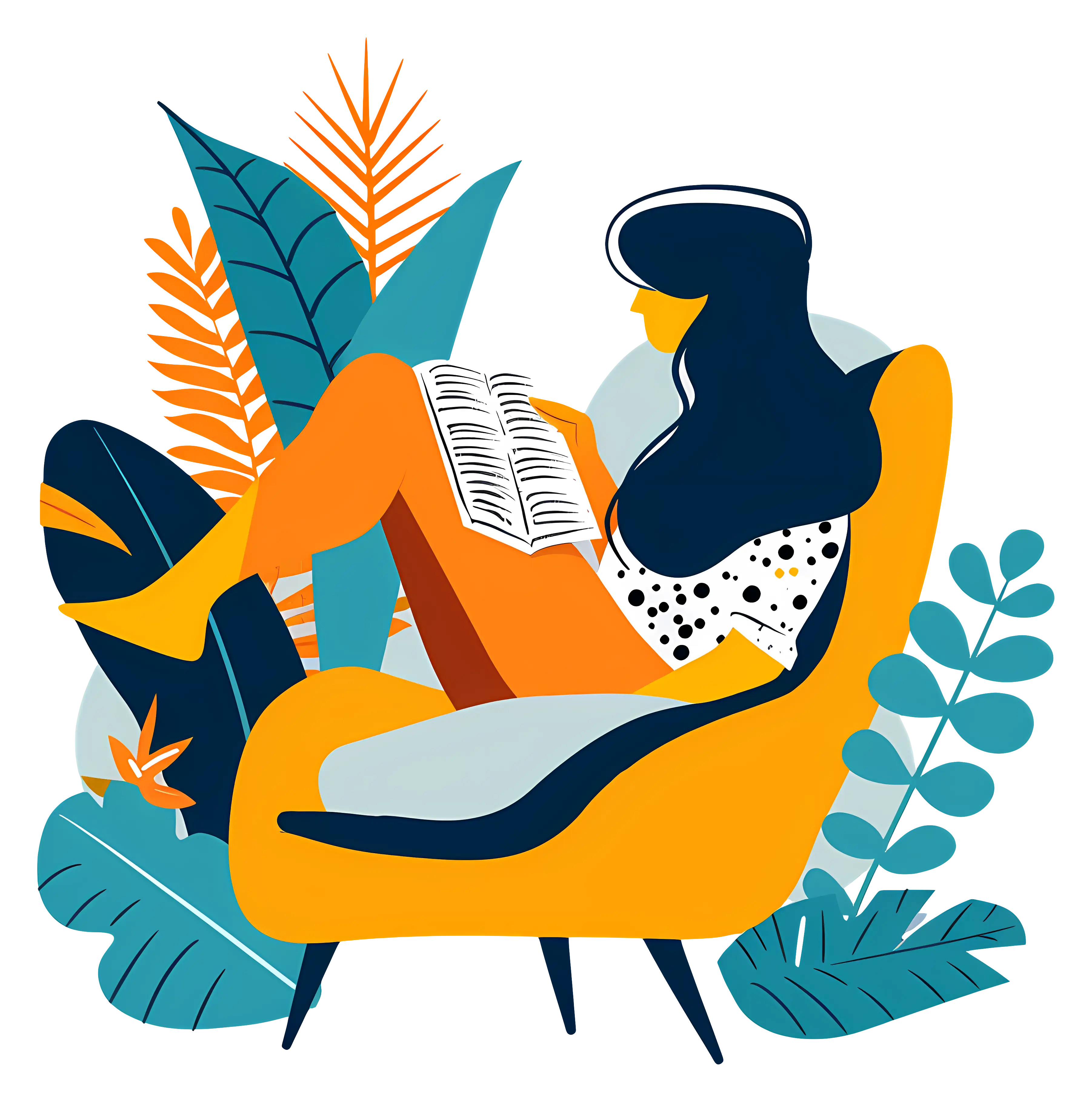 Illustration of Woman Reading on a Chair