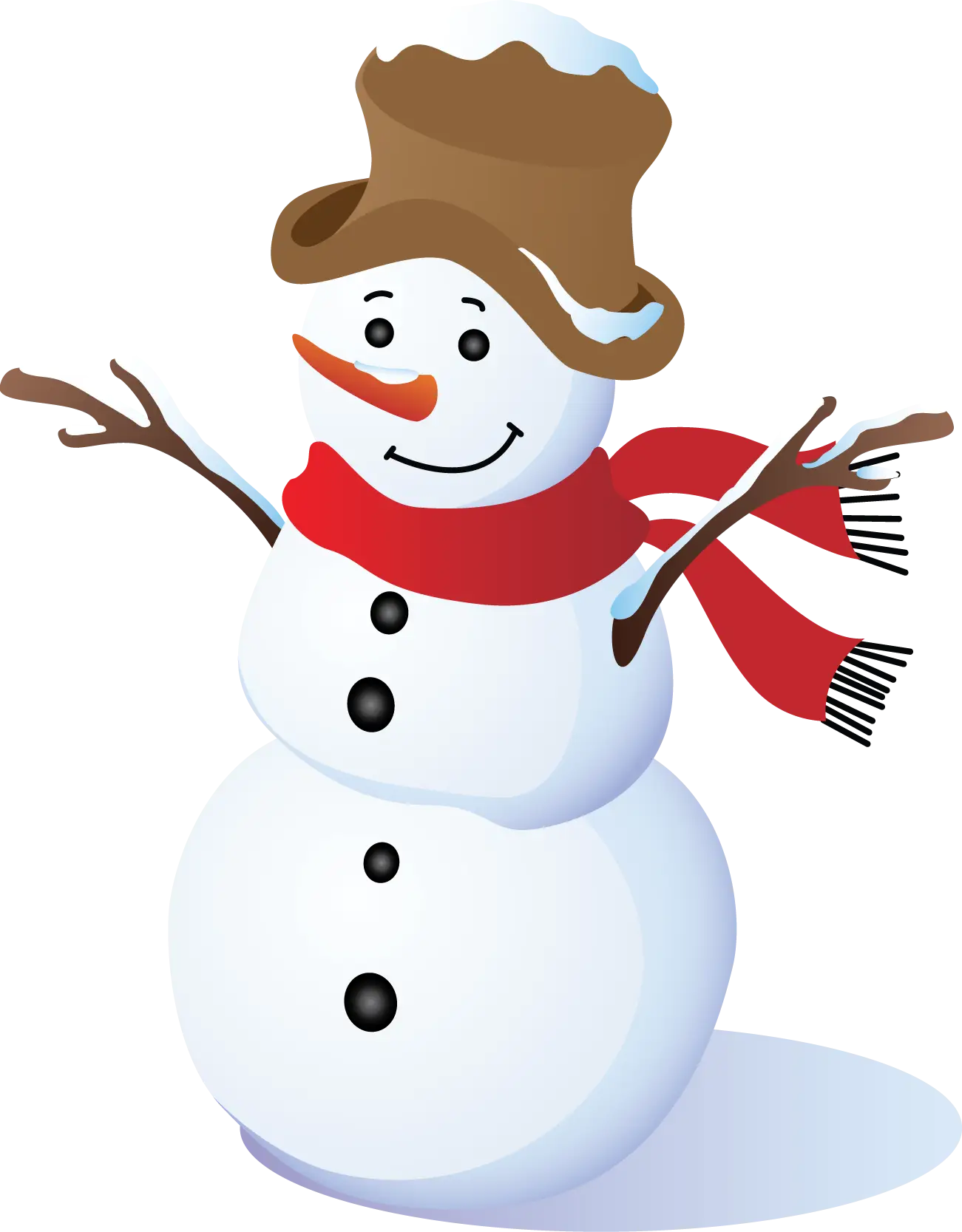 Cheerful Snowman with Red Scarf and Hat