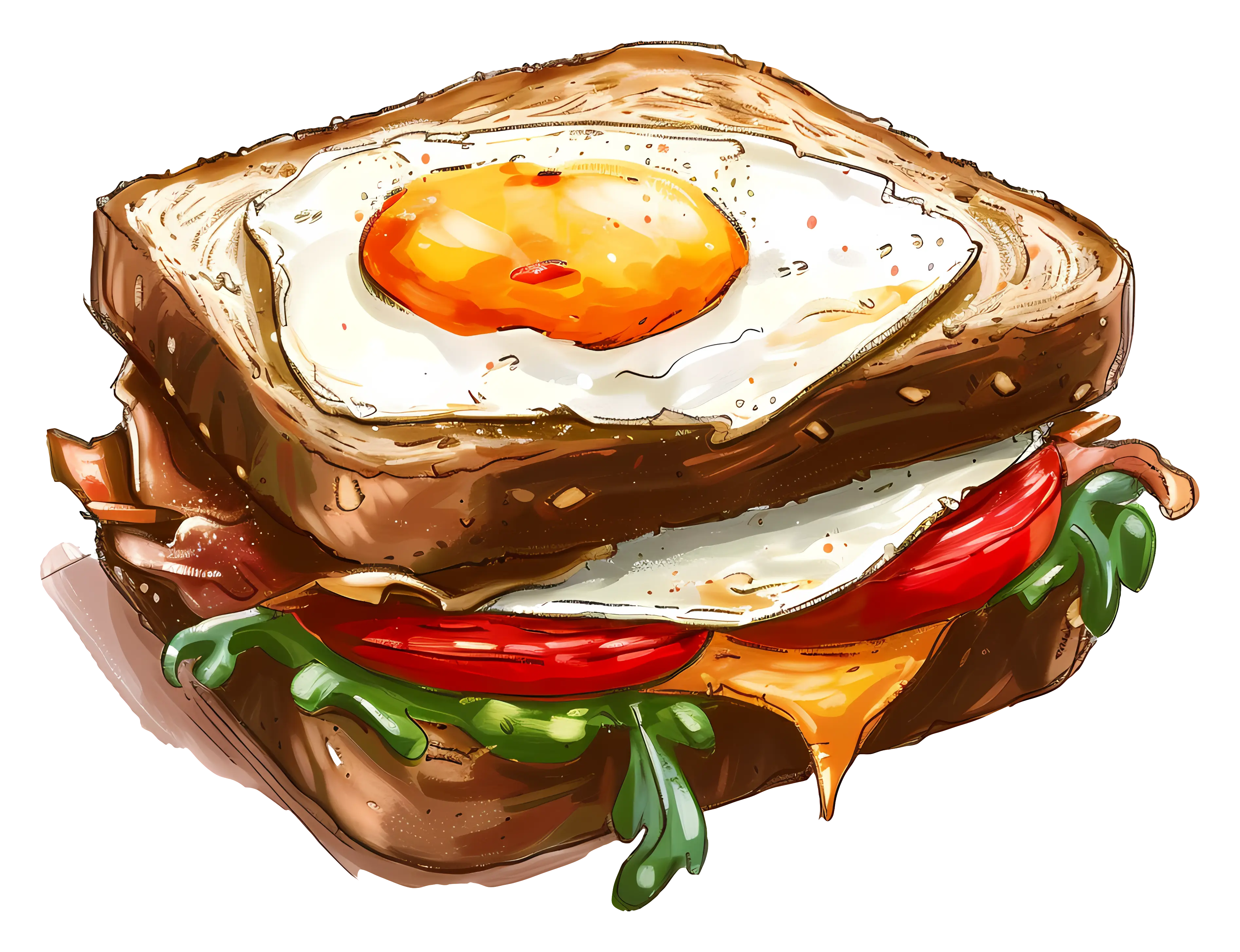 Delicious Sandwich with Fried Egg and Toppings