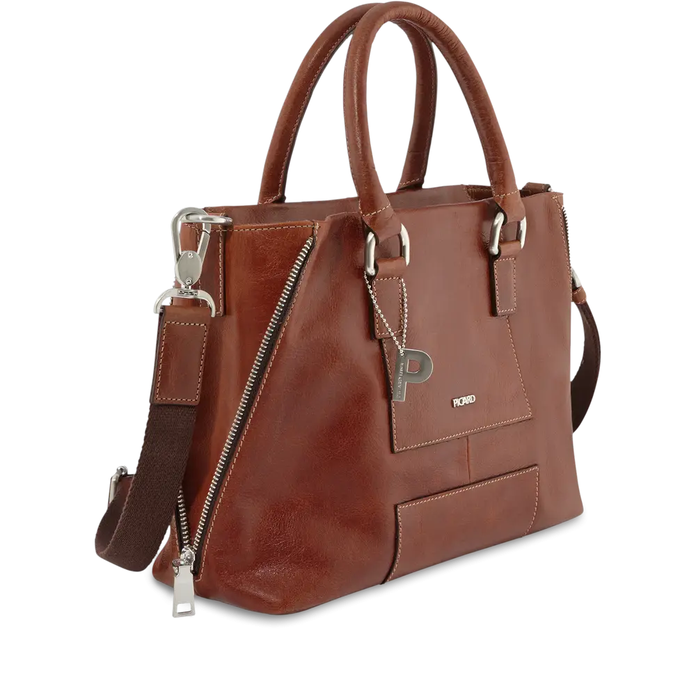 Brown Structured Satchel Handbag with Shoulder Strap