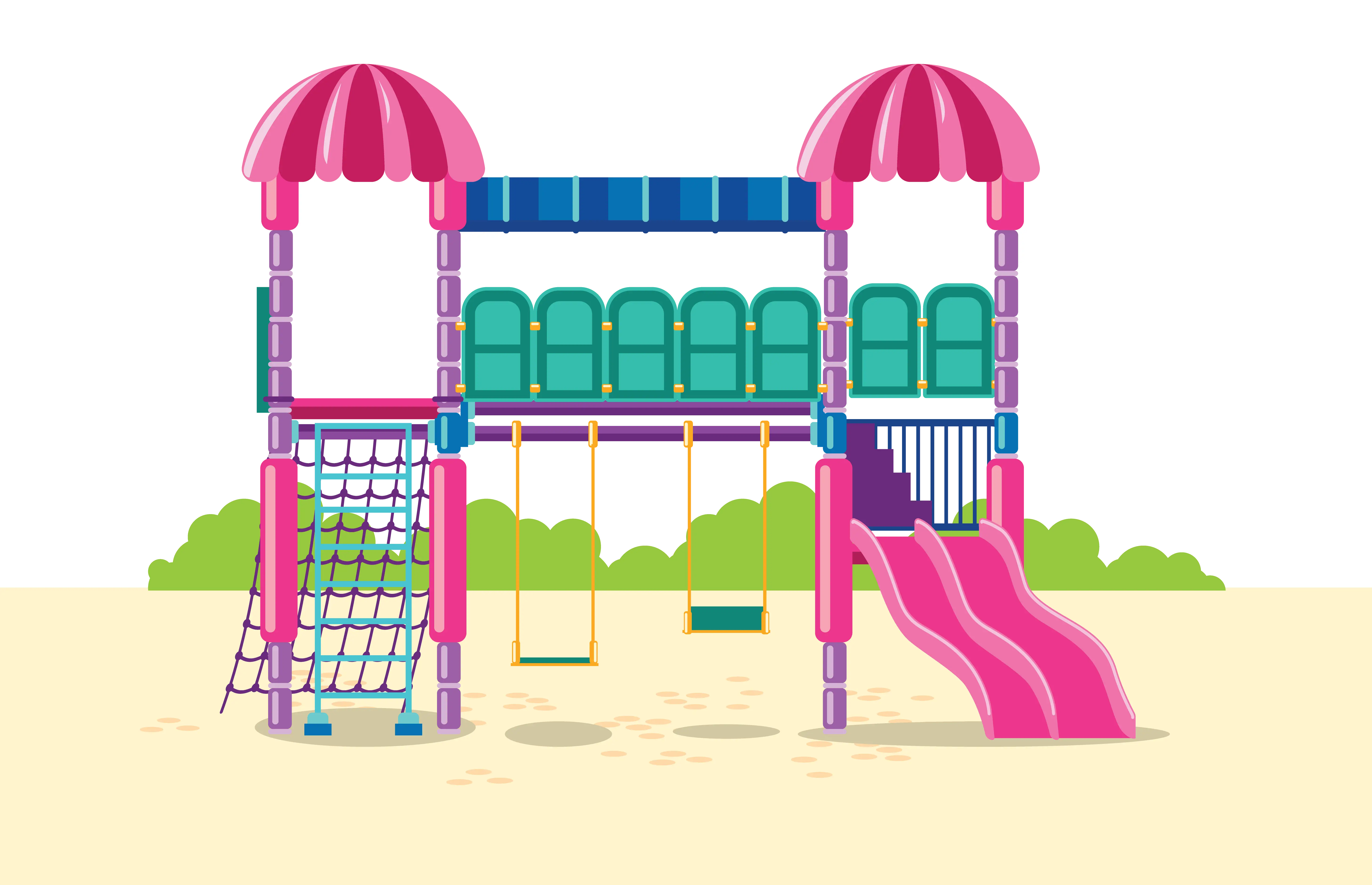 Playground with Swings and Slides Design
