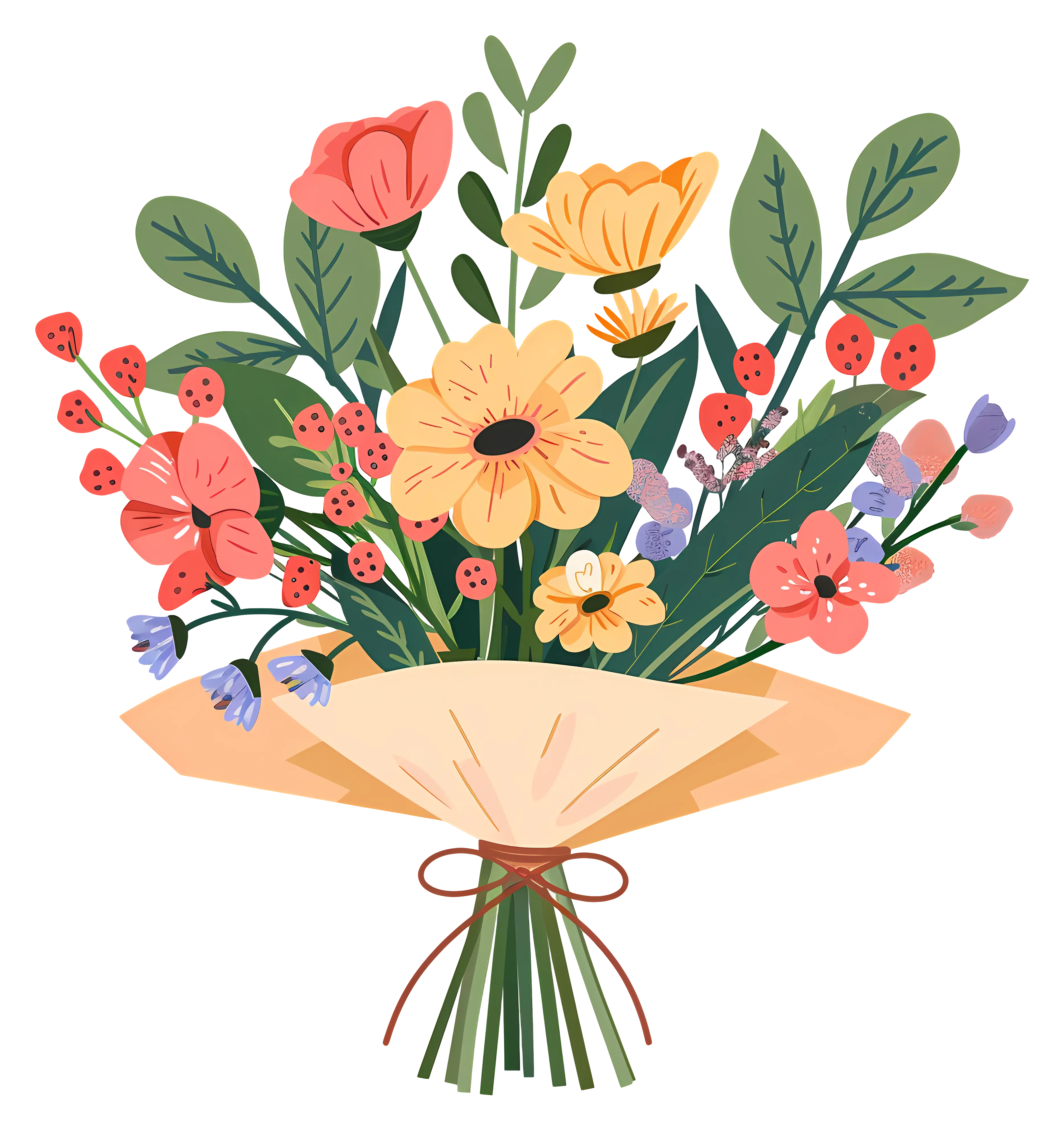 Colorful Wrapped Flower Bouquet Illustration