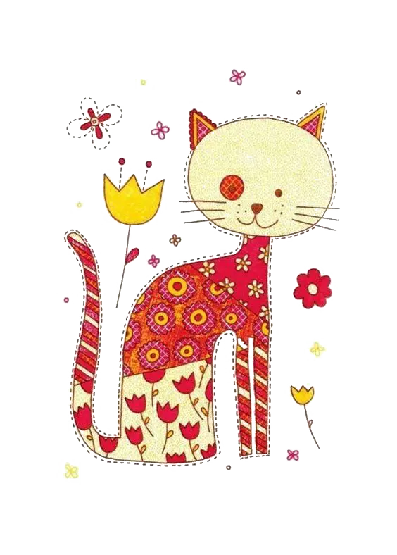 Colorful Patterned Cat with Flowers