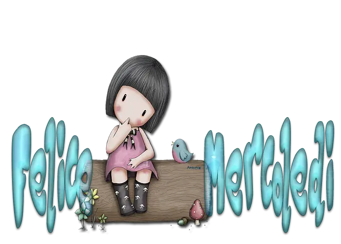 Cute Girl Sitting on Bench with Happy Wednesday Text