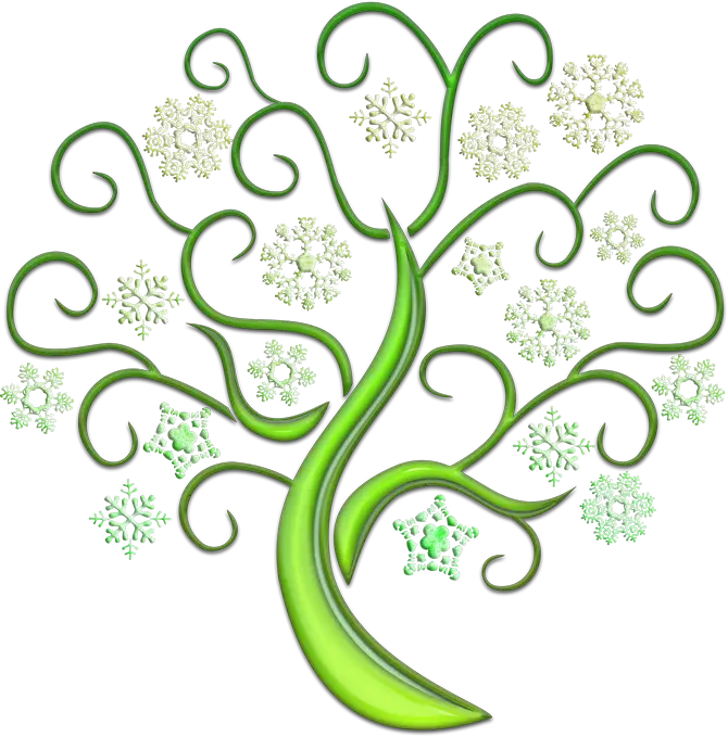 Fancy Tree Design with Swirls and Snowflakes