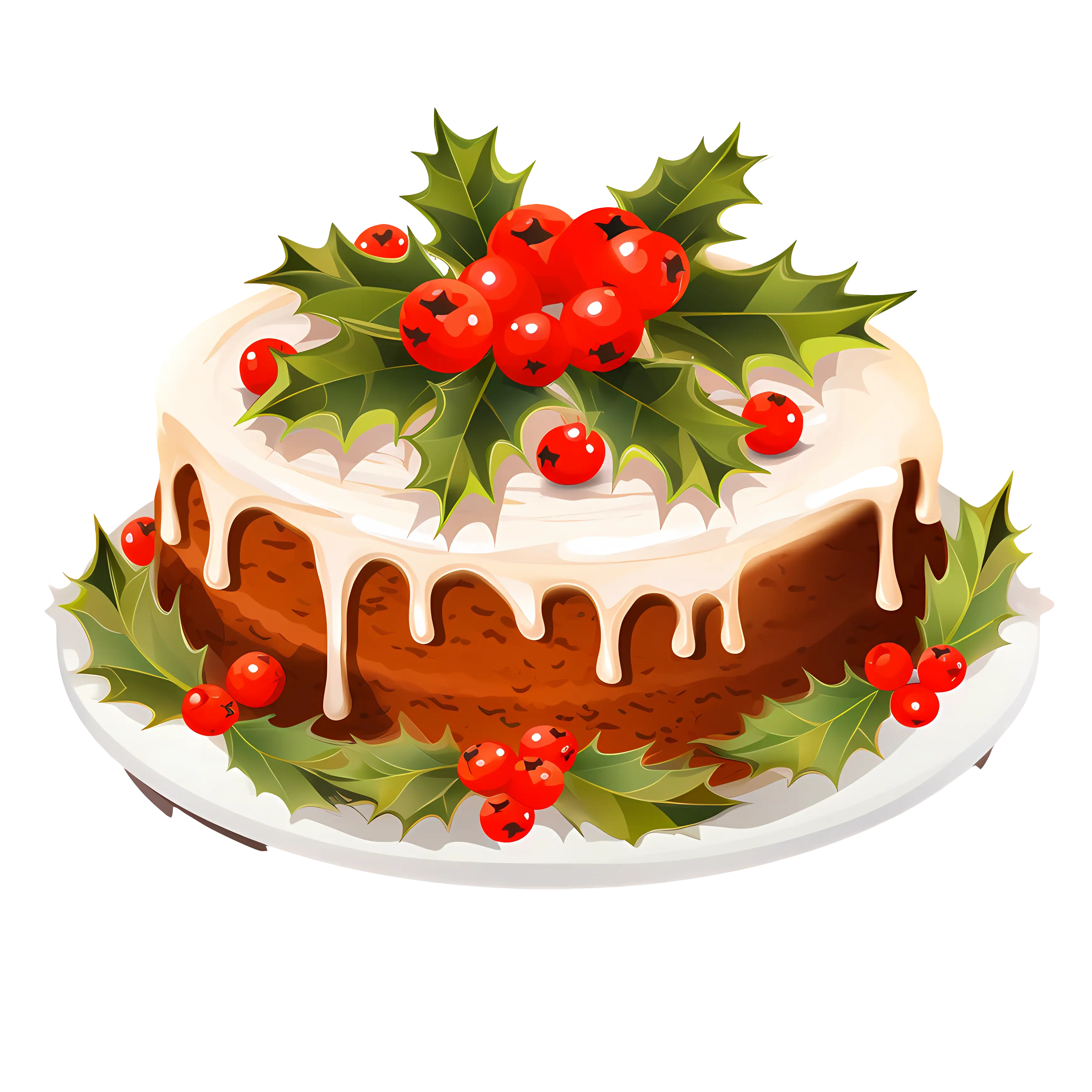 Christmas Cake with Holly Decorations
