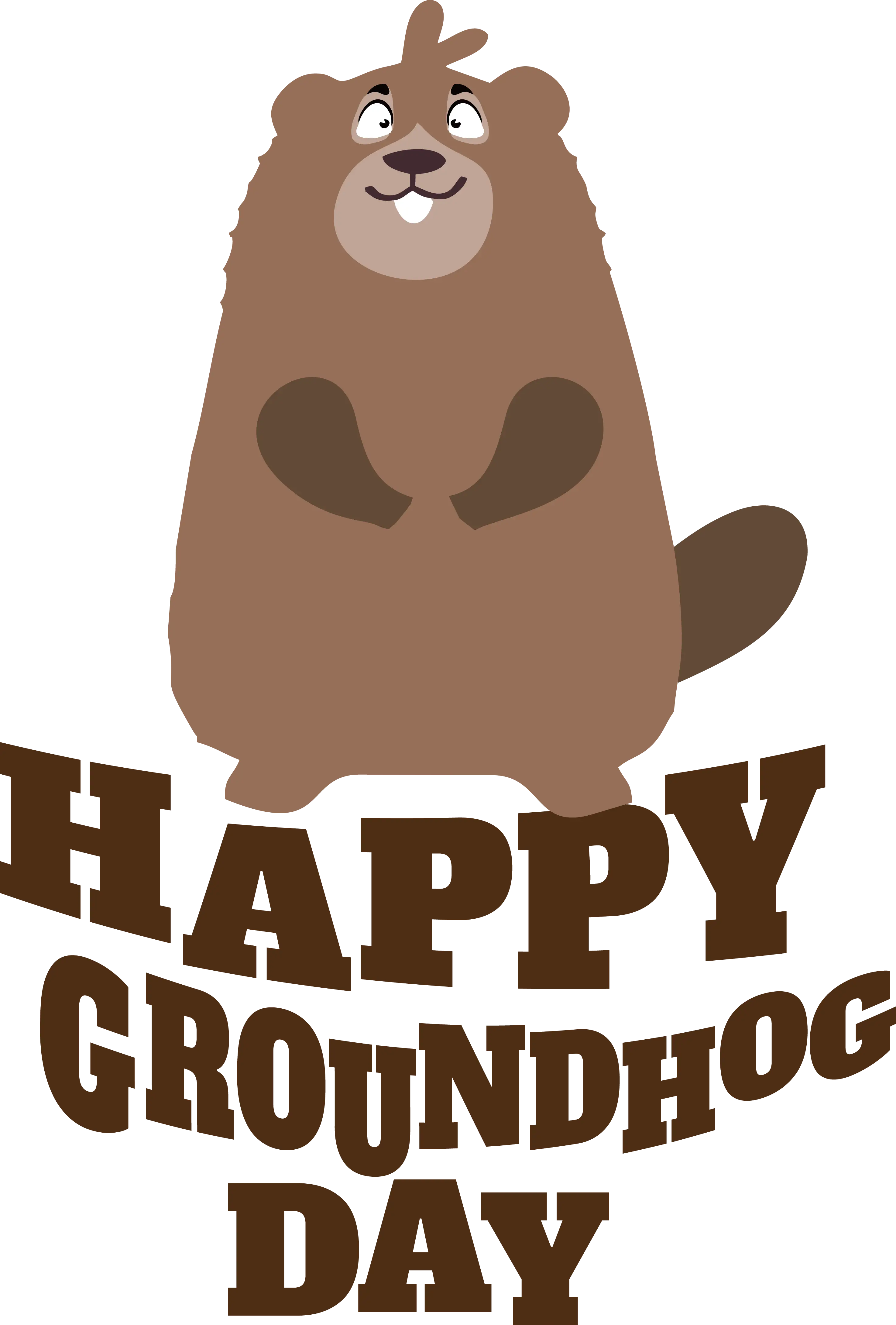 Sitting Groundhog with Happy Groundhog Day Text