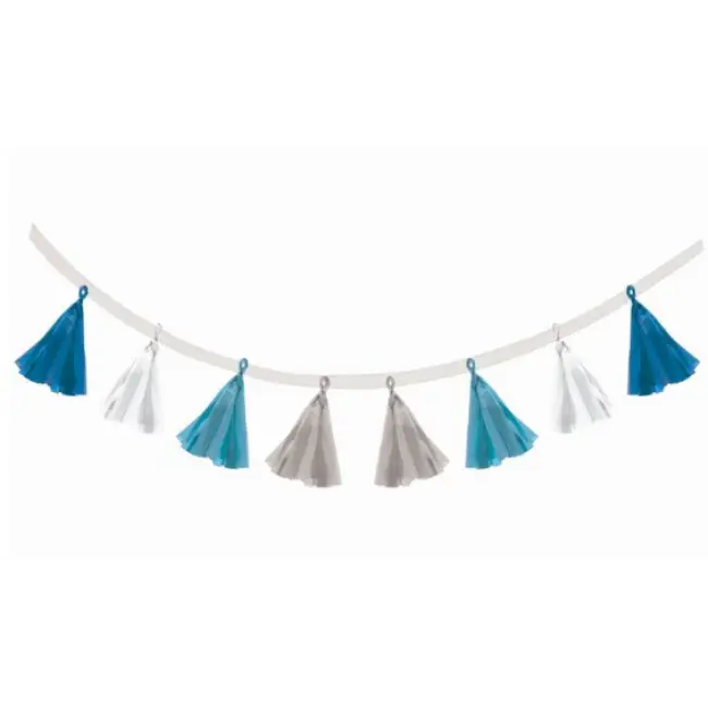 Blue and Grey Tassel Garland