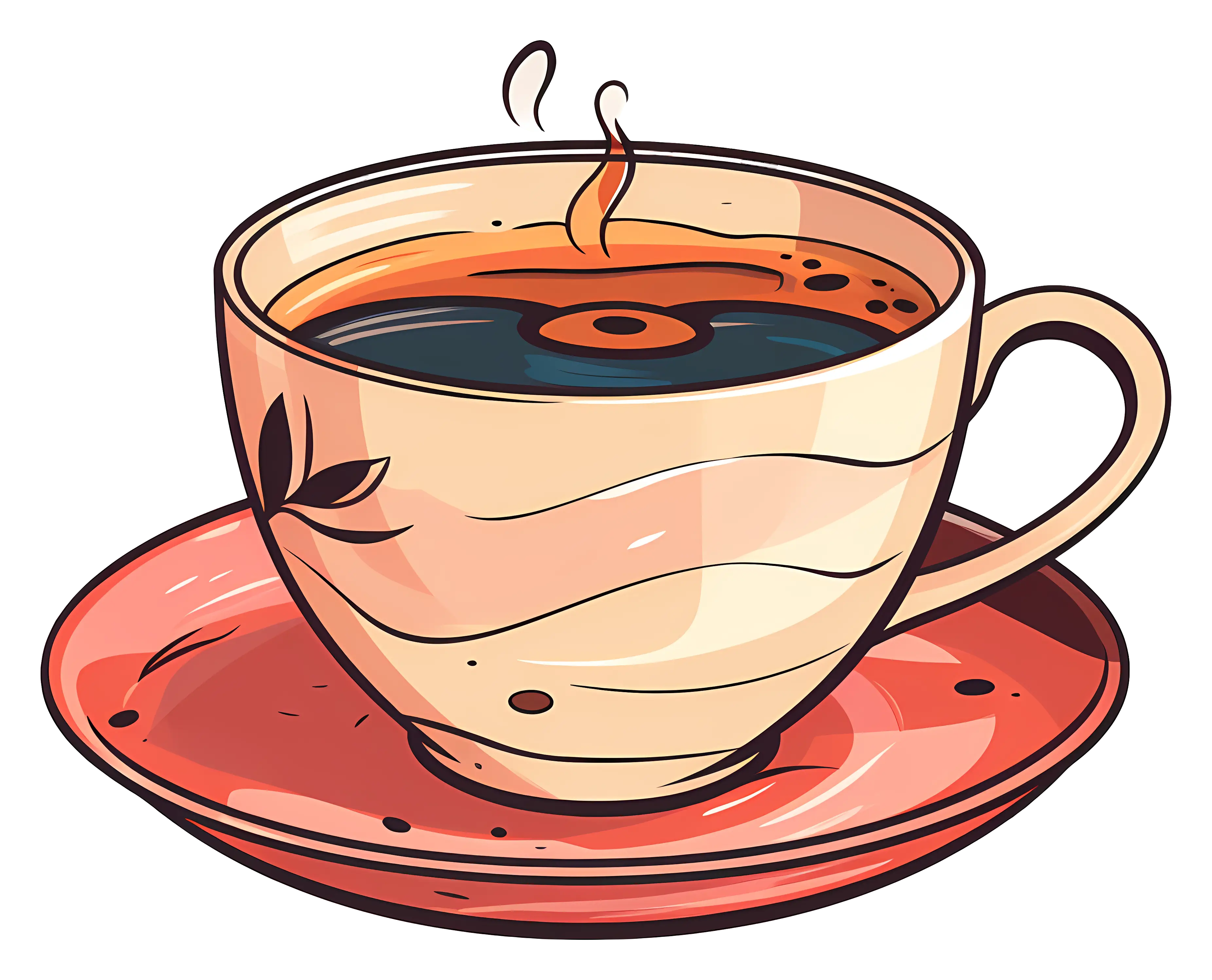 Steaming Coffee Cup with Artistic Saucer