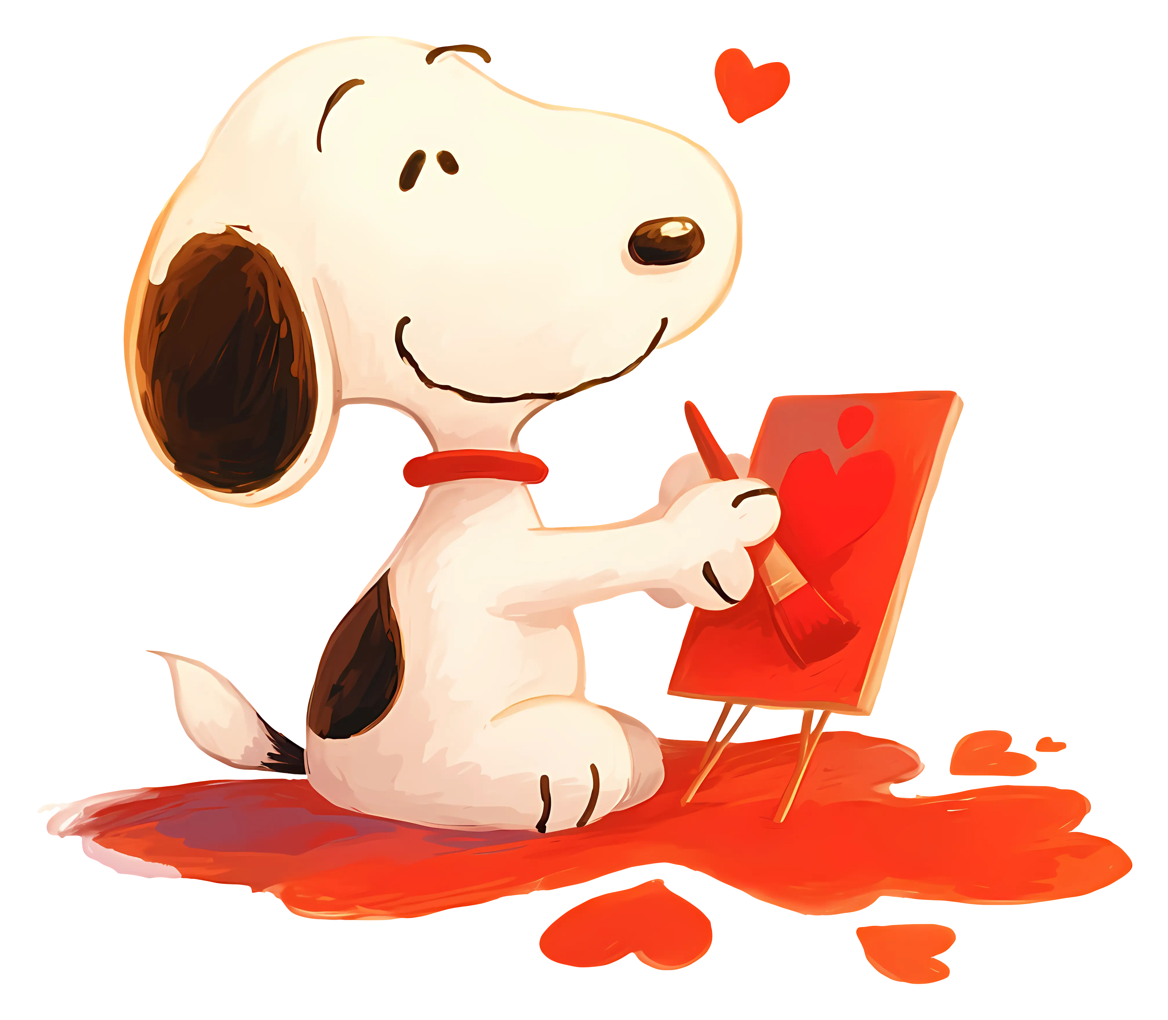 Cartoon Dog Painting Hearts