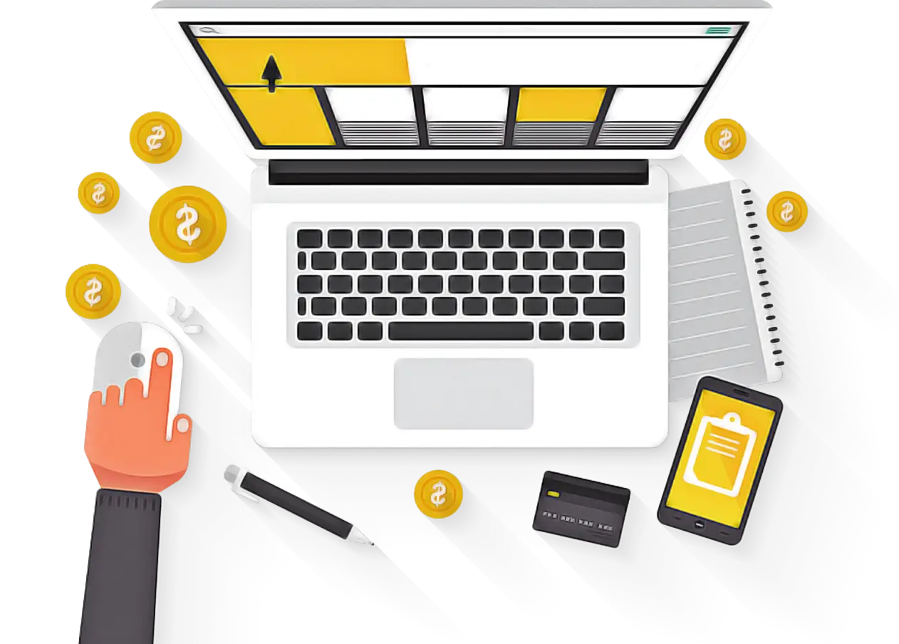 Laptop with Online Shopping Elements