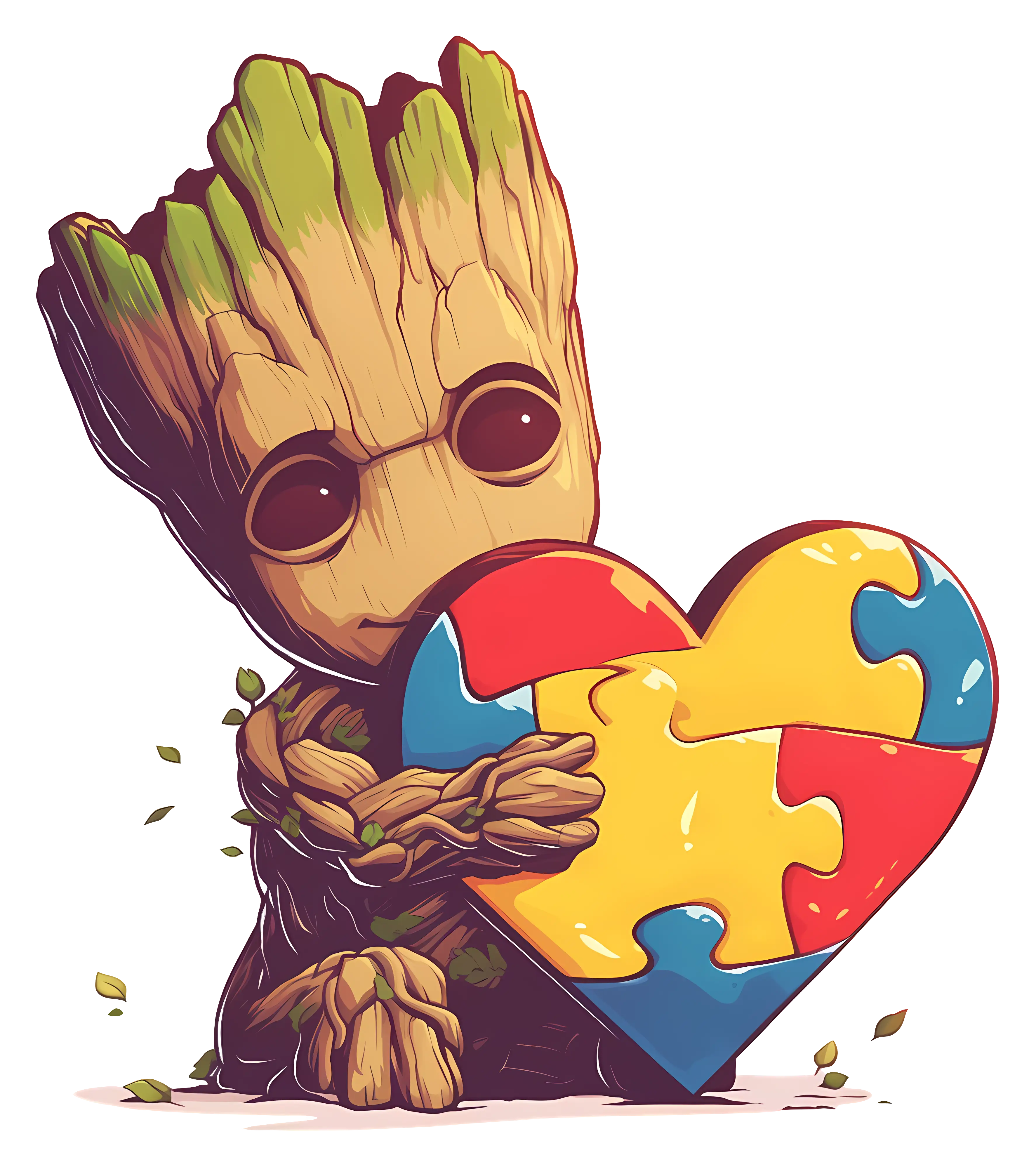 Cute Tree Character Holding a Puzzle Heart